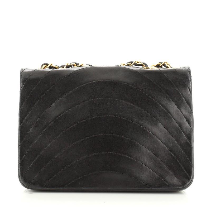 Black Chanel Vintage Round Flap Bag Horizontal Quilted Lambskin Small
