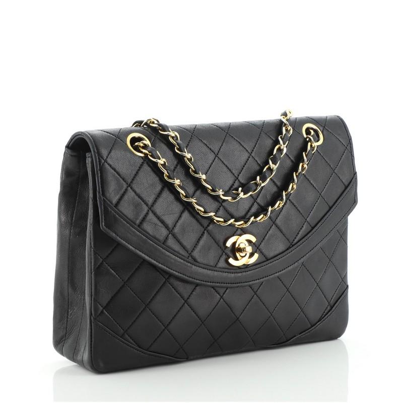 Black Chanel Vintage Round Flap Bag Quilted Lambskin Medium
