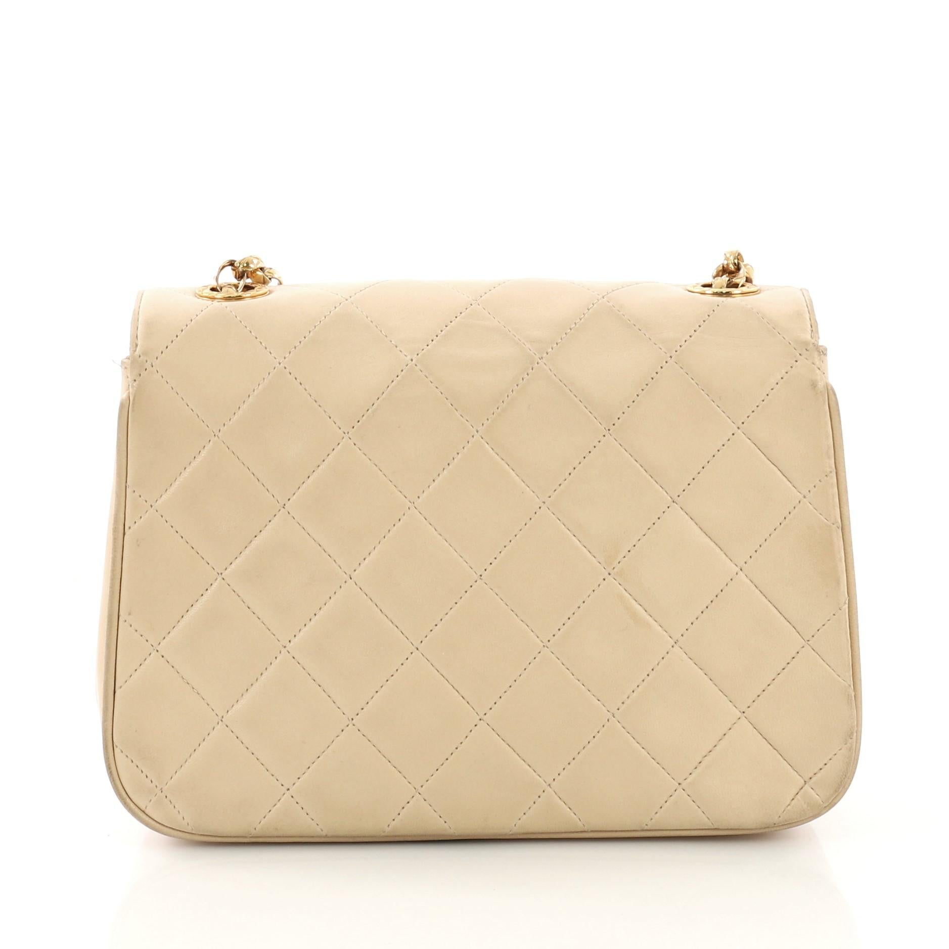 Beige Chanel Vintage Round Flap Bag Quilted Lambskin Small