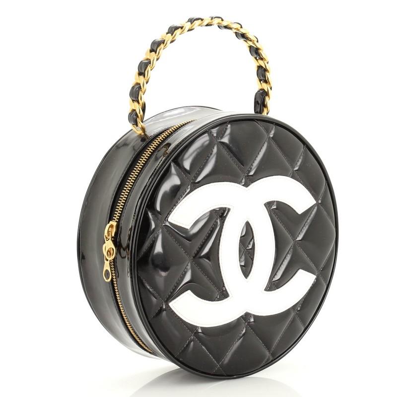 Chanel Vintage Round Top Handle Vanity Case Quilted Patent at 1stDibs