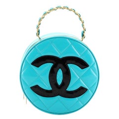 Chanel Vintage Round Top Handle Vanity Case Quilted Patent 