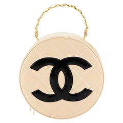 Chanel Vintage Round Top Handle Vanity Case Quilted Patent 