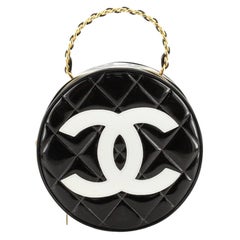 Chanel Vintage Round Top Handle Vanity Case Quilted Patent