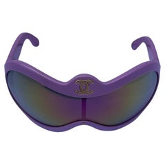 CHANEL Vintage Runway Oversized Mirror Shield Sunglasses CC Logo Lilac C.1990s