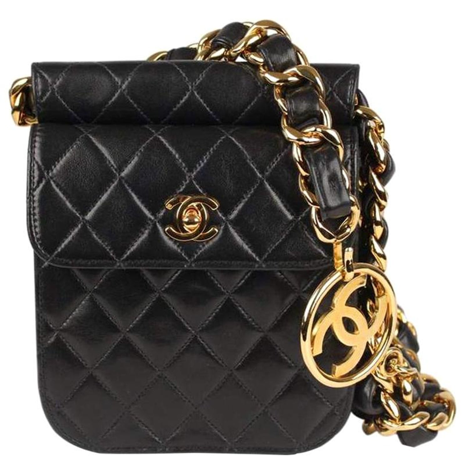 Chanel Vintage 90's Woc Wallet On A Chain Black Calfskin Leather Cross Body Bag  For Sale at 1stDibs