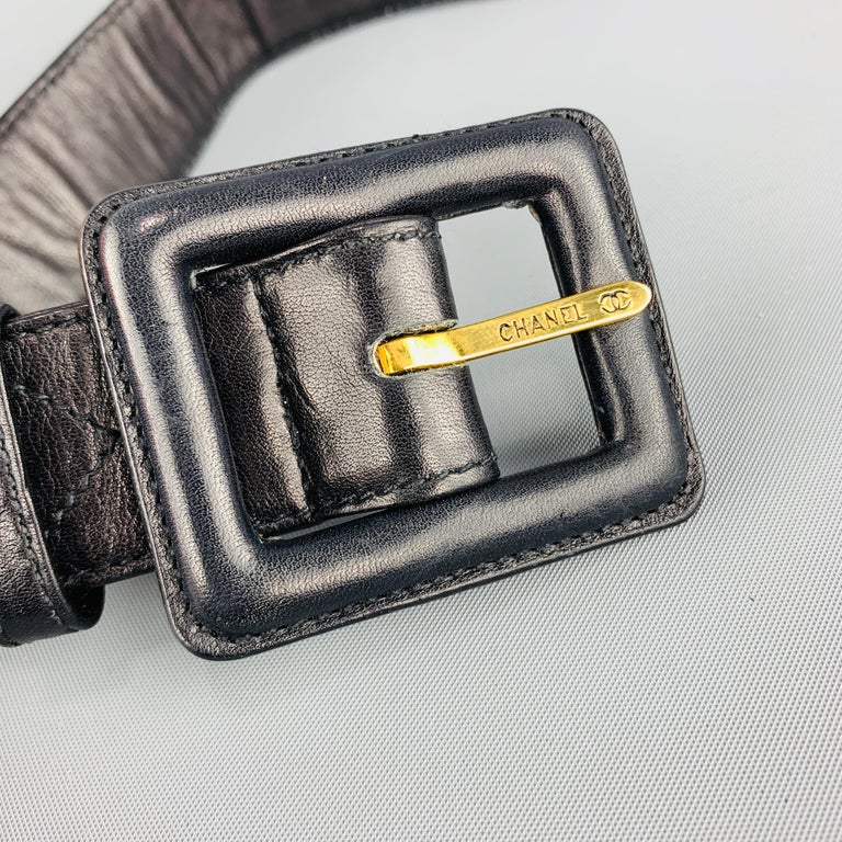 CHANEL Vintage S Black Quilted Leather Belt For Sale at 1stdibs