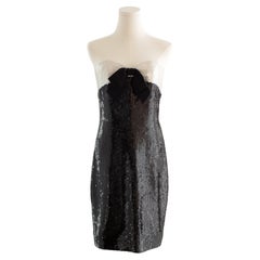 Chanel Vintage S/S 1987 White Black Sequin Embellished Bow Bustier Mini Dress