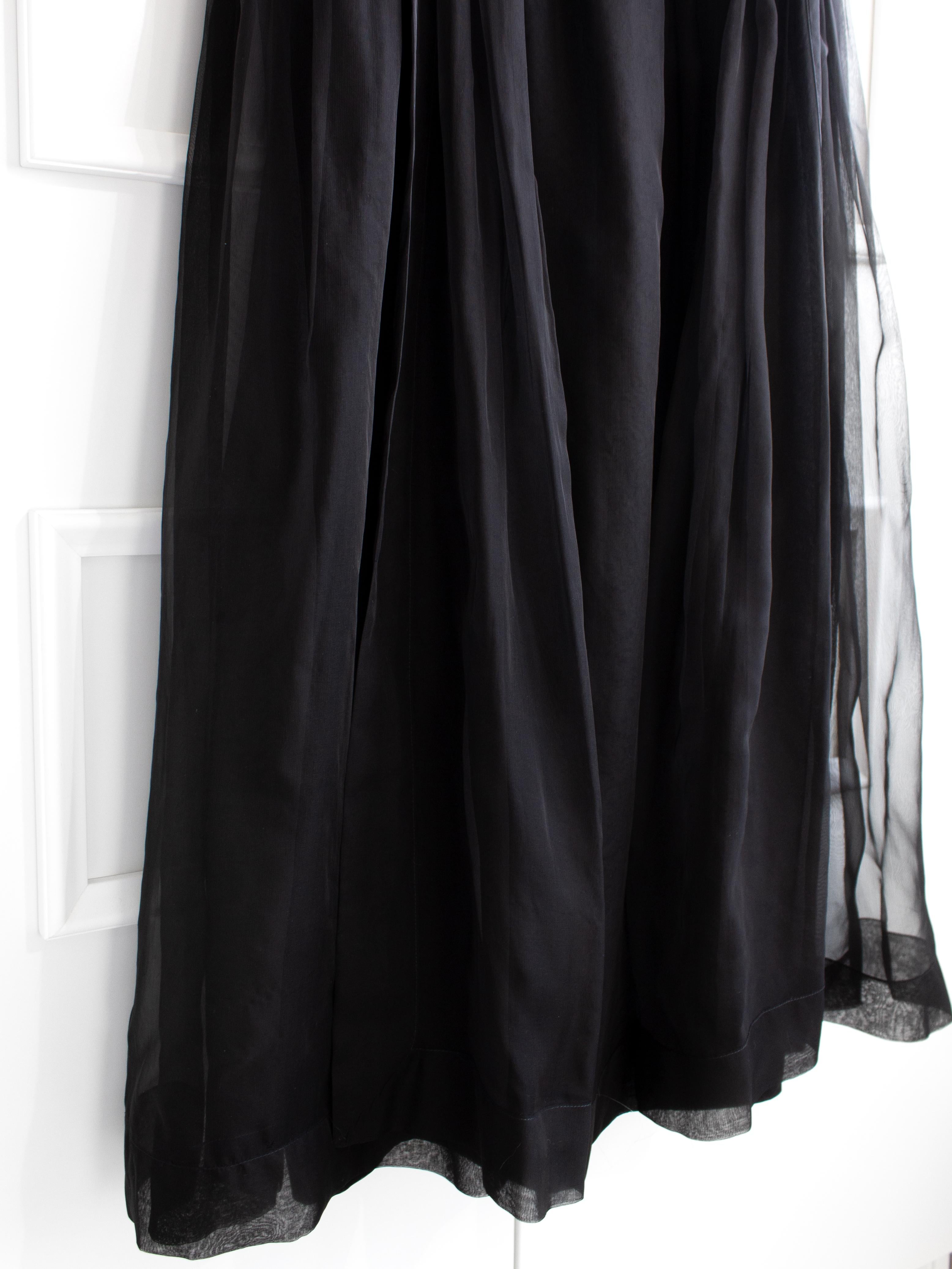 Chanel Vintage S/S 1989 Black Bow Silk Organza Long Gown Evening Dress 12