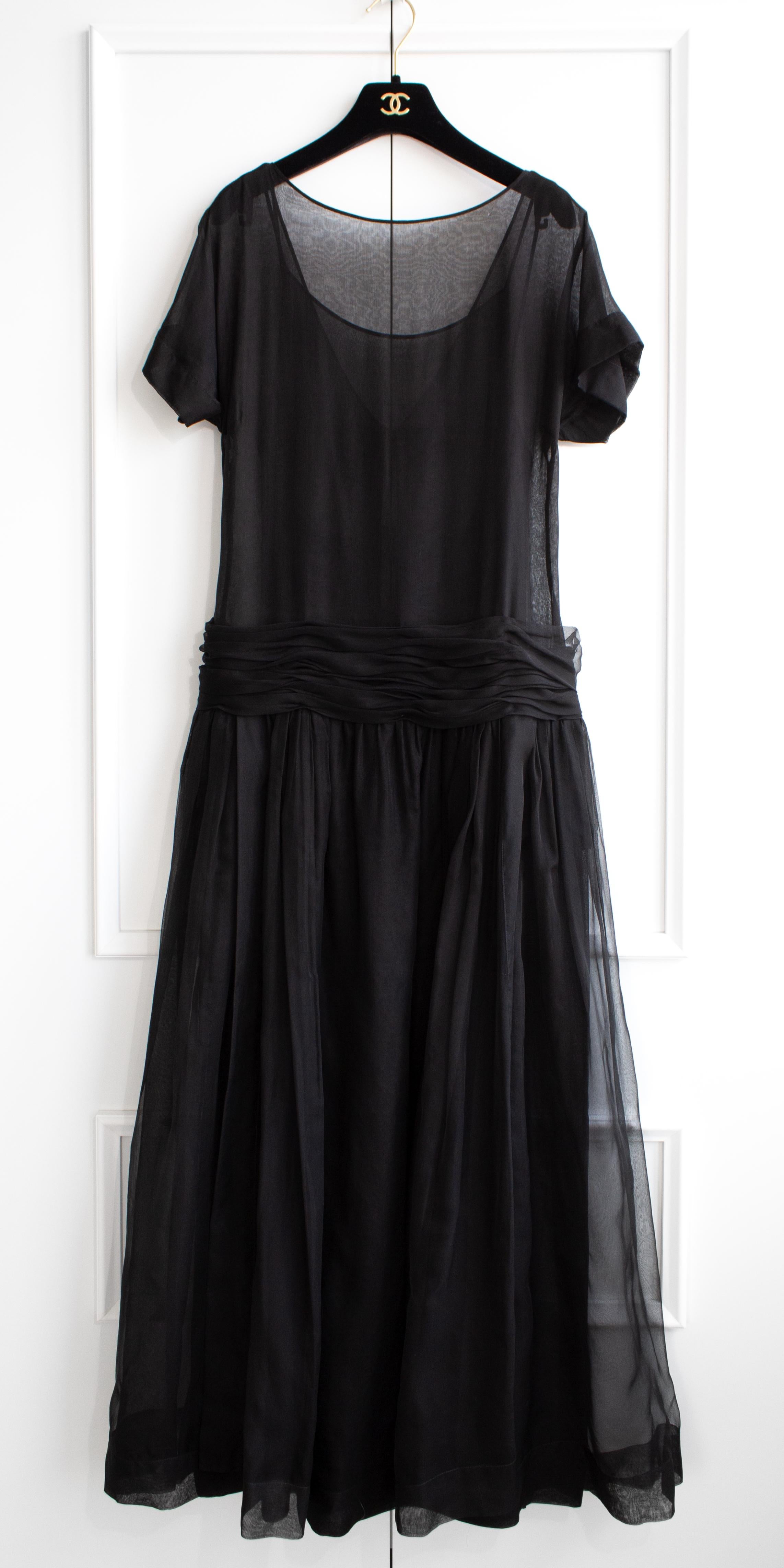 Women's Chanel Vintage S/S 1989 Black Bow Silk Organza Long Gown Evening Dress