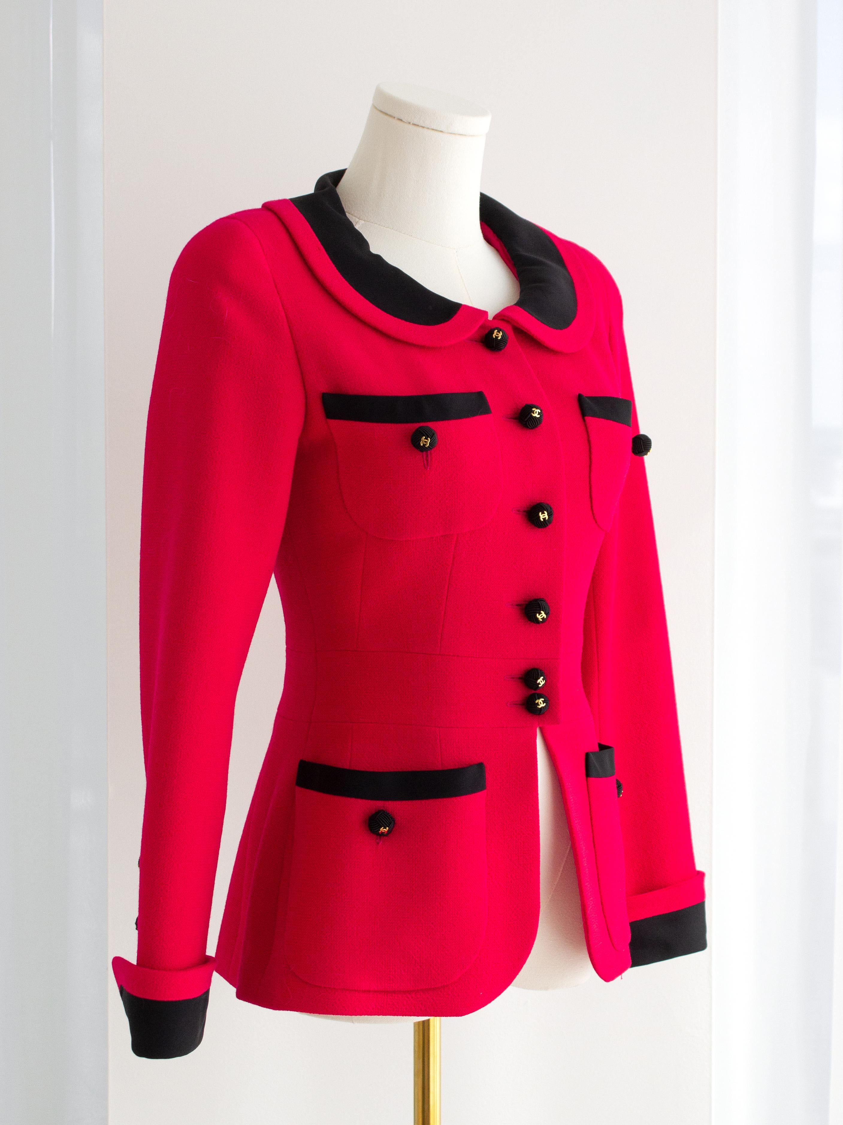 Chanel Vintage S/S 1989 Hot Pink Black CC Peter Pan Collar Tweed Jacket 6