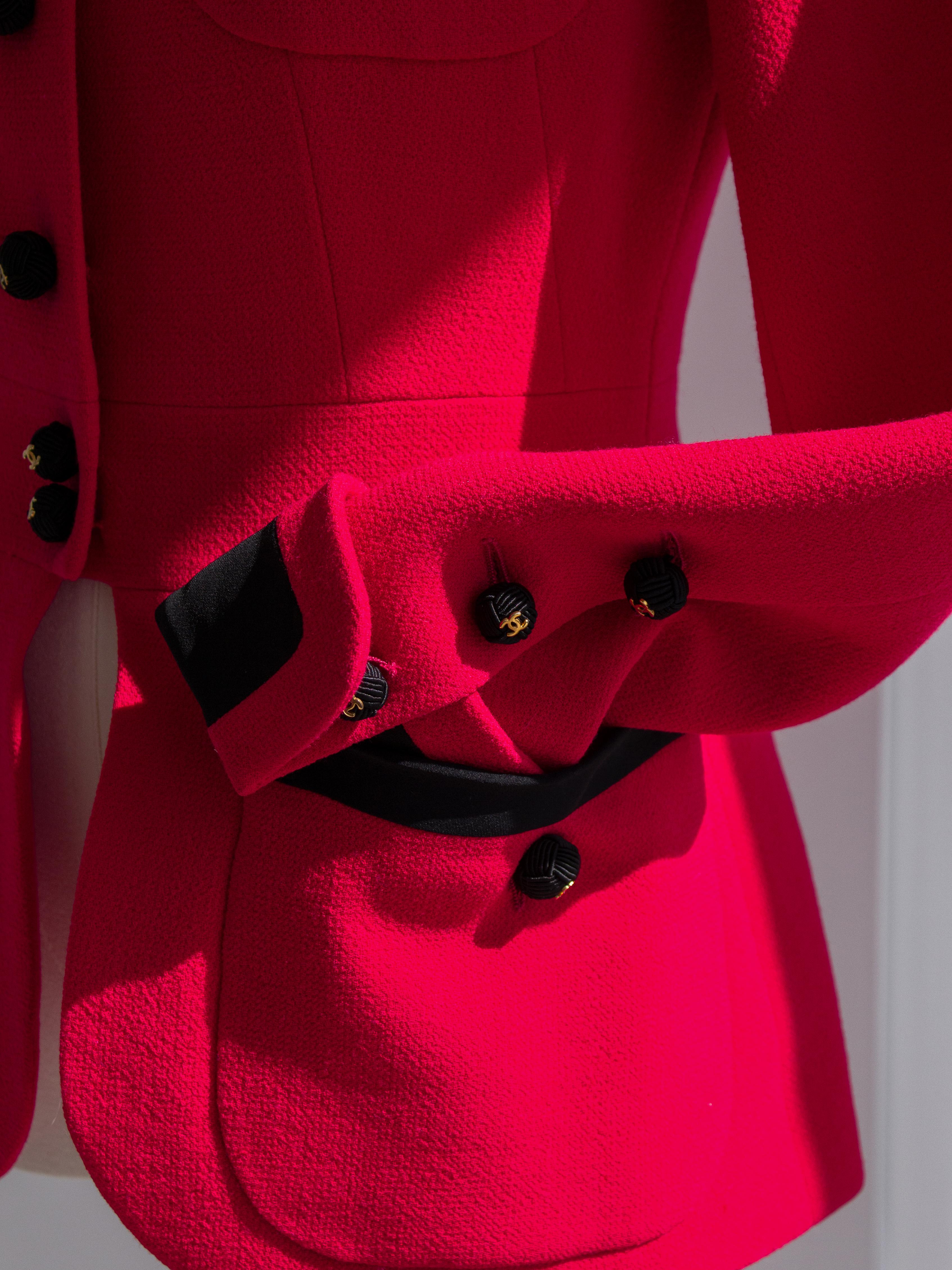 Chanel Vintage S/S 1989 Hot Pink Black CC Peter Pan Collar Tweed Jacket 11