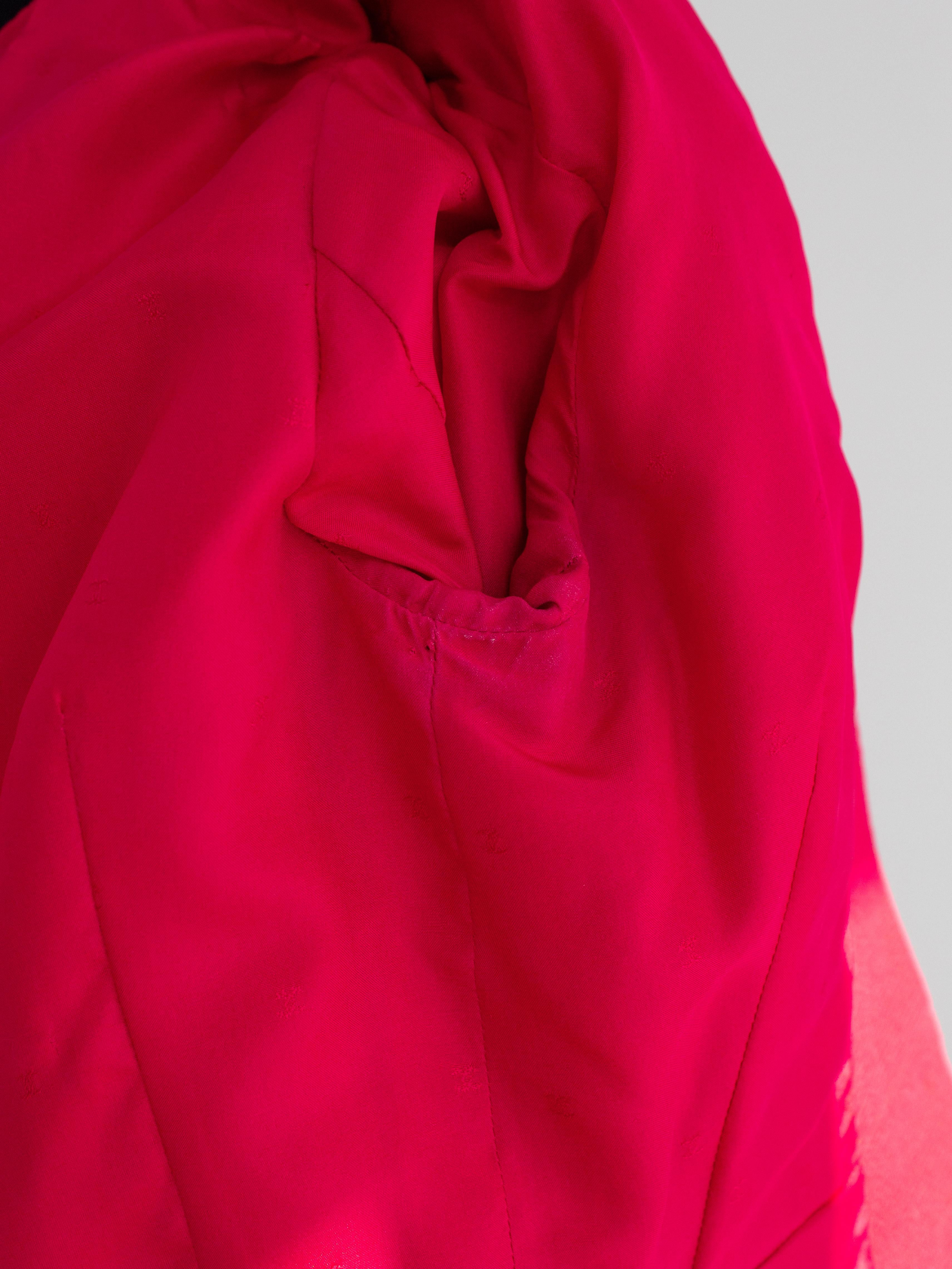 Chanel Vintage S/S 1989 Hot Pink Black CC Peter Pan Collar Tweed Jacket 13