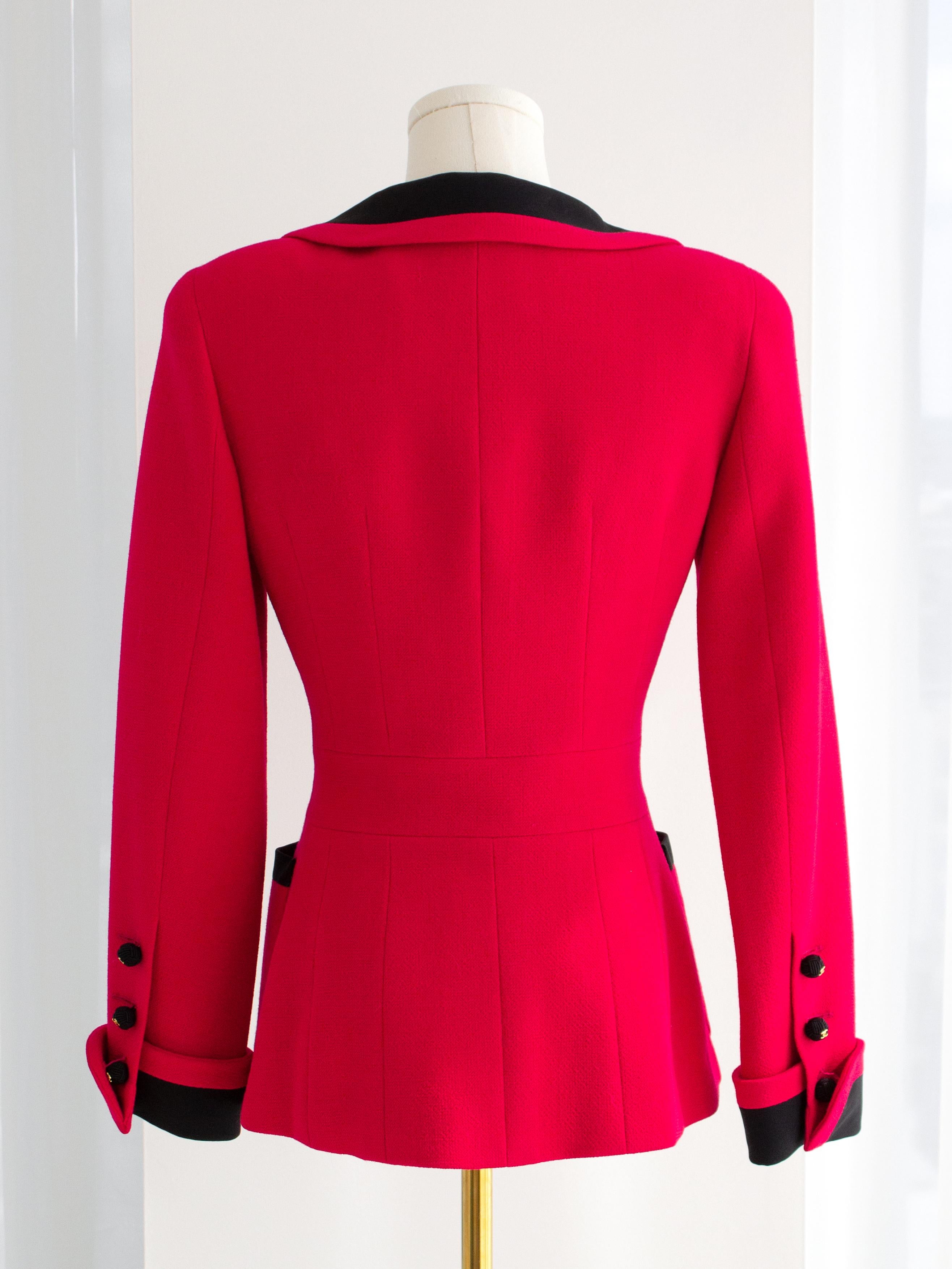 Chanel Vintage S/S 1989 Hot Pink Black CC Peter Pan Collar Tweed Jacket 15