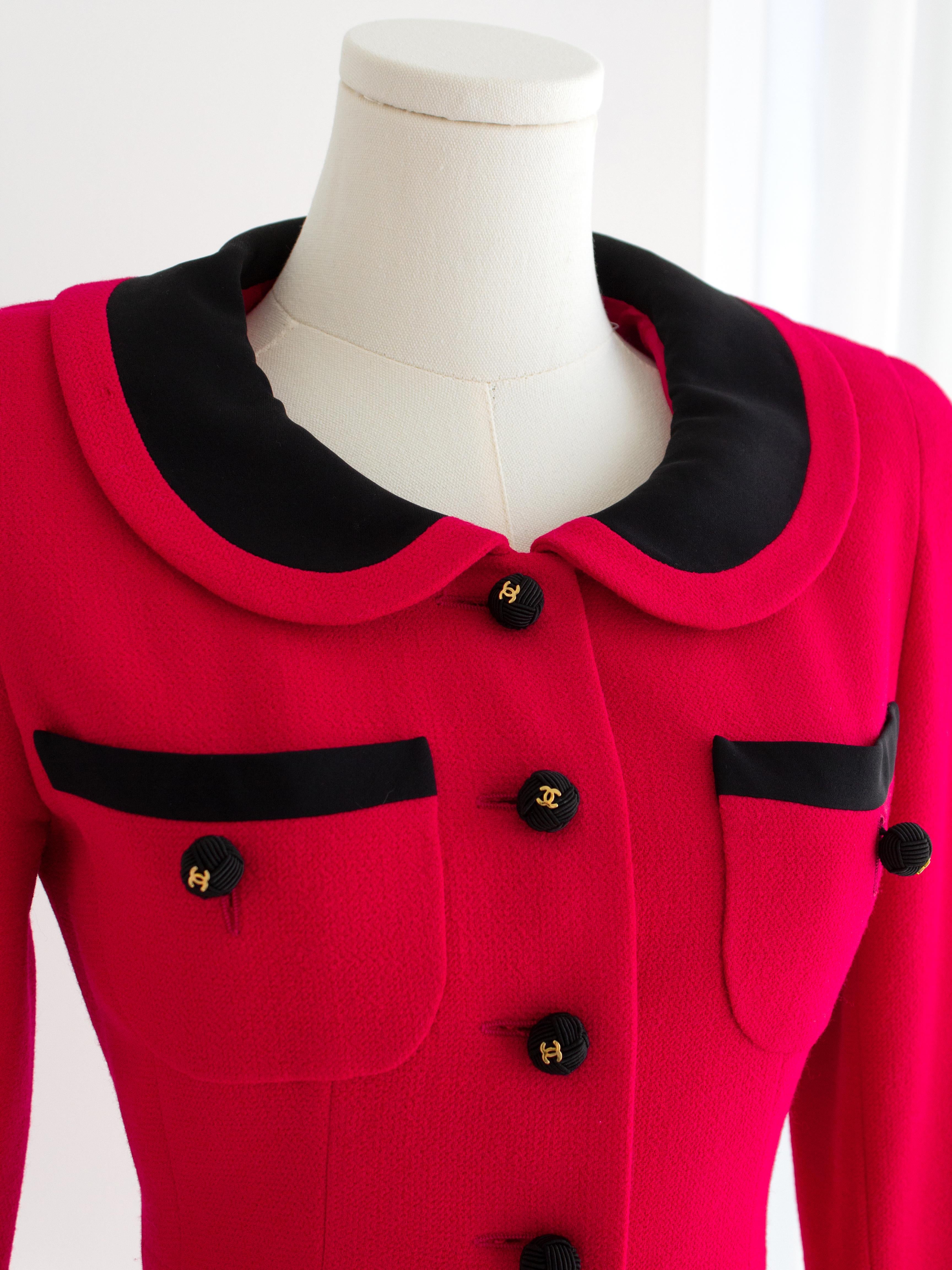 Chanel Vintage S/S 1989 Hot Pink Black CC Peter Pan Collar Tweed Jacket 5