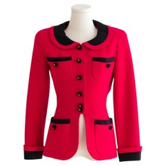 Chanel Vintage S/S 1989 Hot Pink Black CC Peter Pan Collar Tweed Jacket