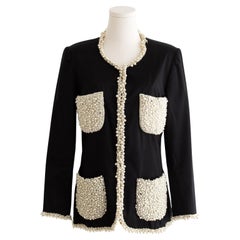 Chanel Vintage S/S 1990 Schwarz Faux Perle verschönert Seide Jacke