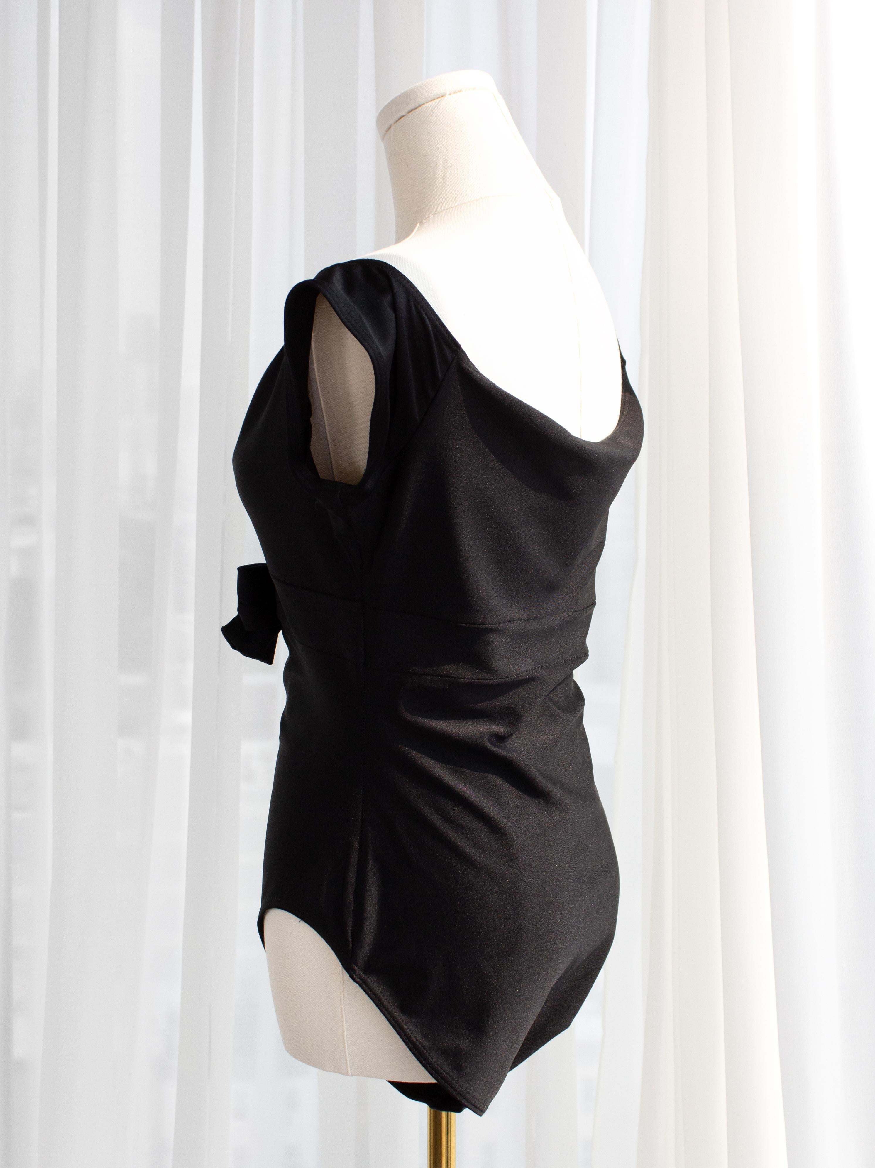 Chanel Vintage S/S 1990 Black White Camellia Flower Bow Bodysuit Swimsuit For Sale 7