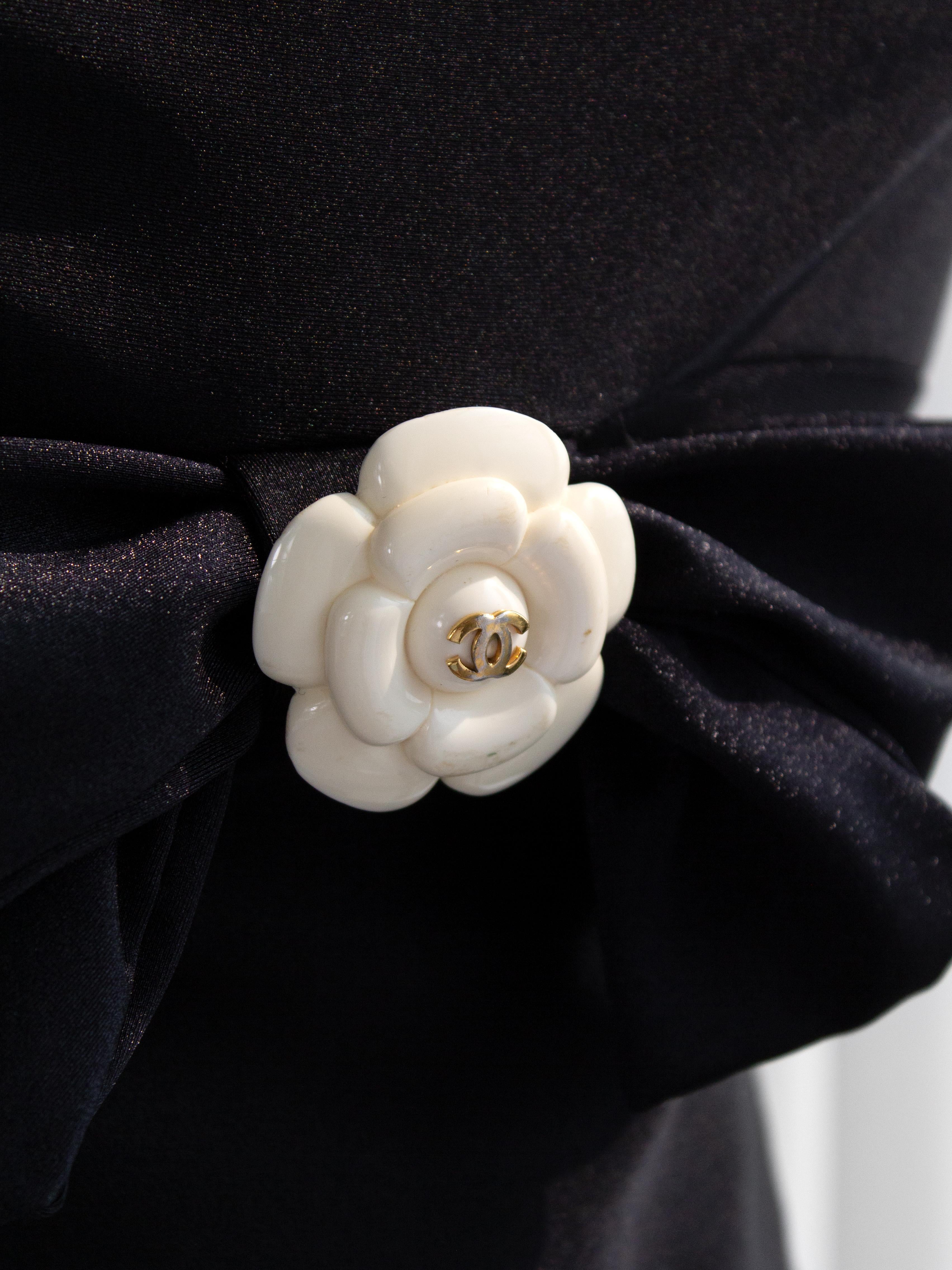Chanel Vintage S/S 1990 Black White Camellia Flower Bow Bodysuit Swimsuit For Sale 4