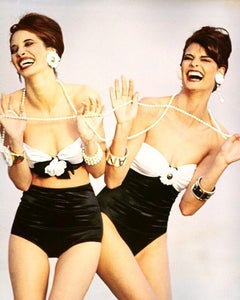 Chanel Vintage S/S 1990 Black White Flower Bodysuit Onepiece Swimsuit