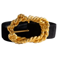 Chanel Vintage S/S 1990 Gold Rope XL Black Suede Waist Belt