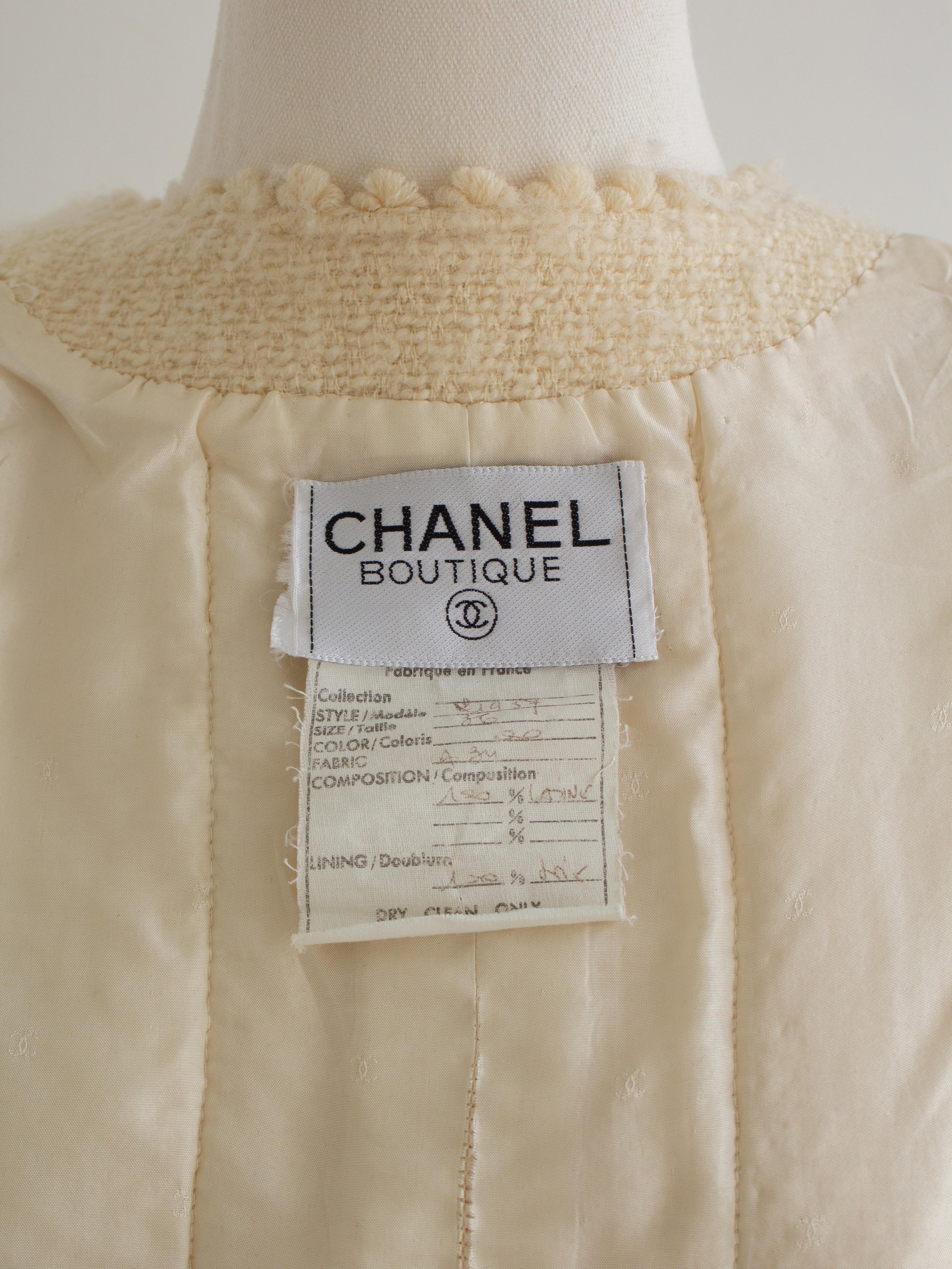 Chanel Vintage S/S 1990 Elfenbein Creme 24K Gold CC Scalloped Tweed Jacke im Angebot 8
