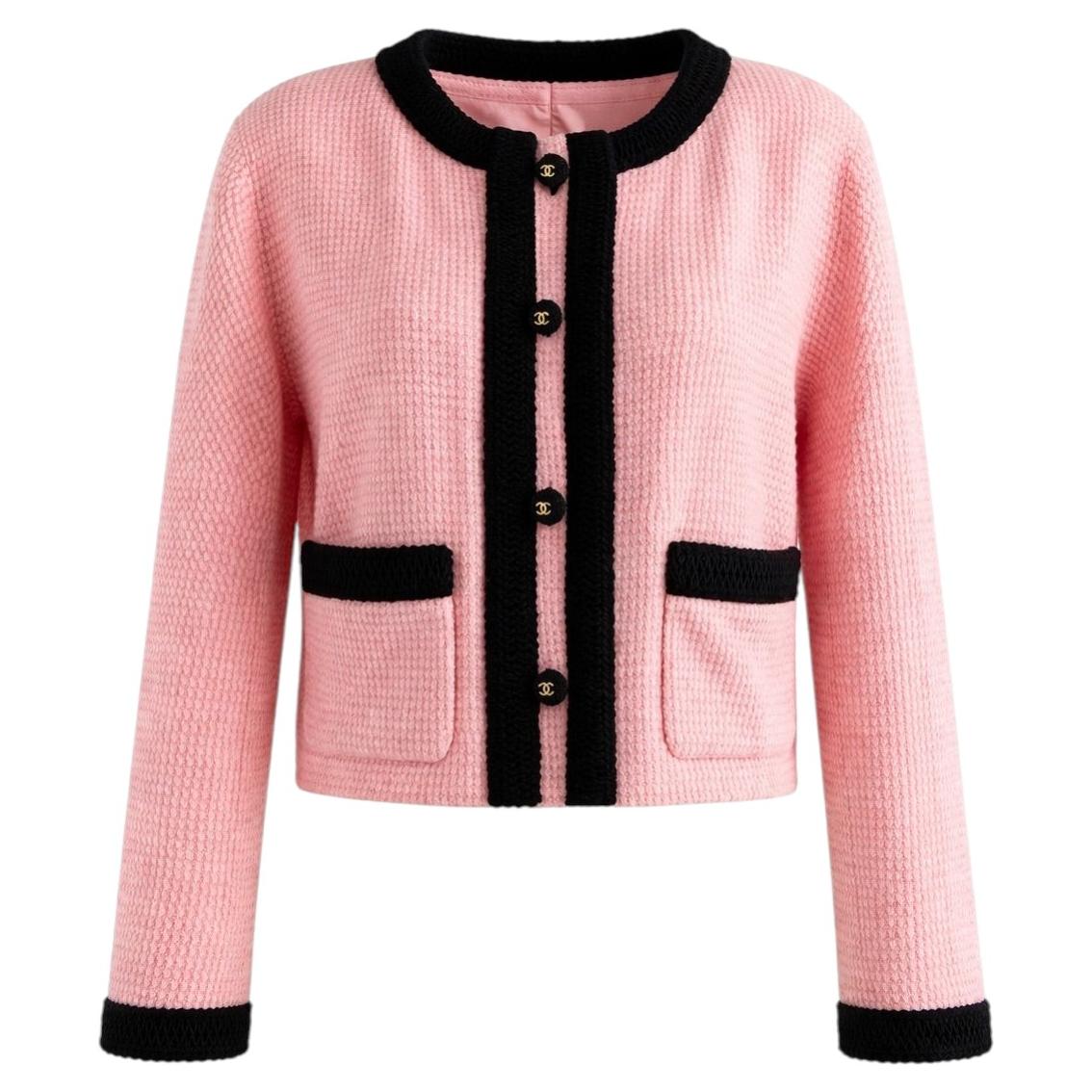 Chanel Vintage S/S 1990 Pink Black CC Tweed Jacket