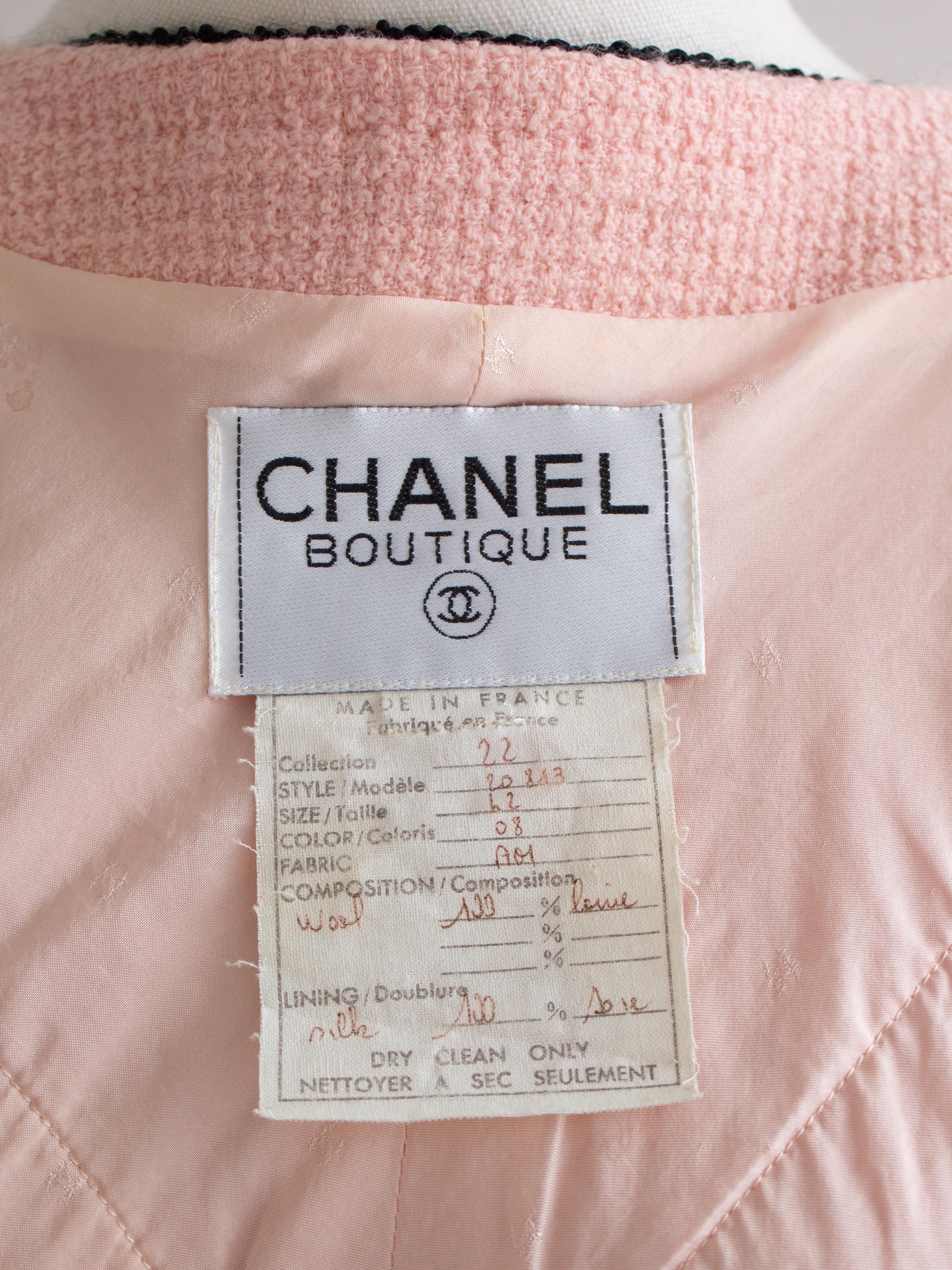 Chanel Vintage S/S 1990 Pink Black CC Tweed Jacket Skirt Suit For Sale 8