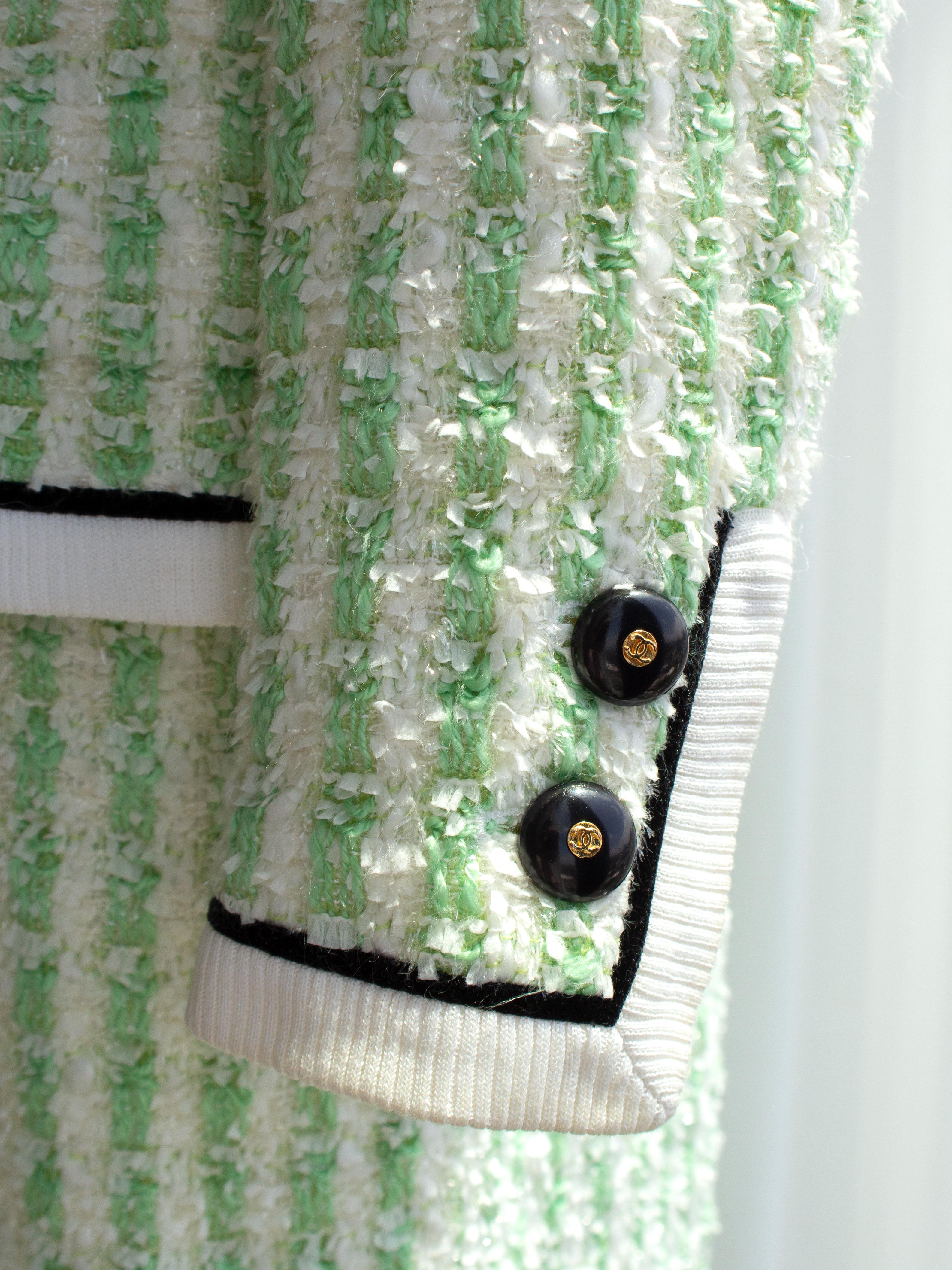 Chanel Vintage S/S 1992 Verde Bianco Fantasia Tweed Giacca Gonna Abito 5