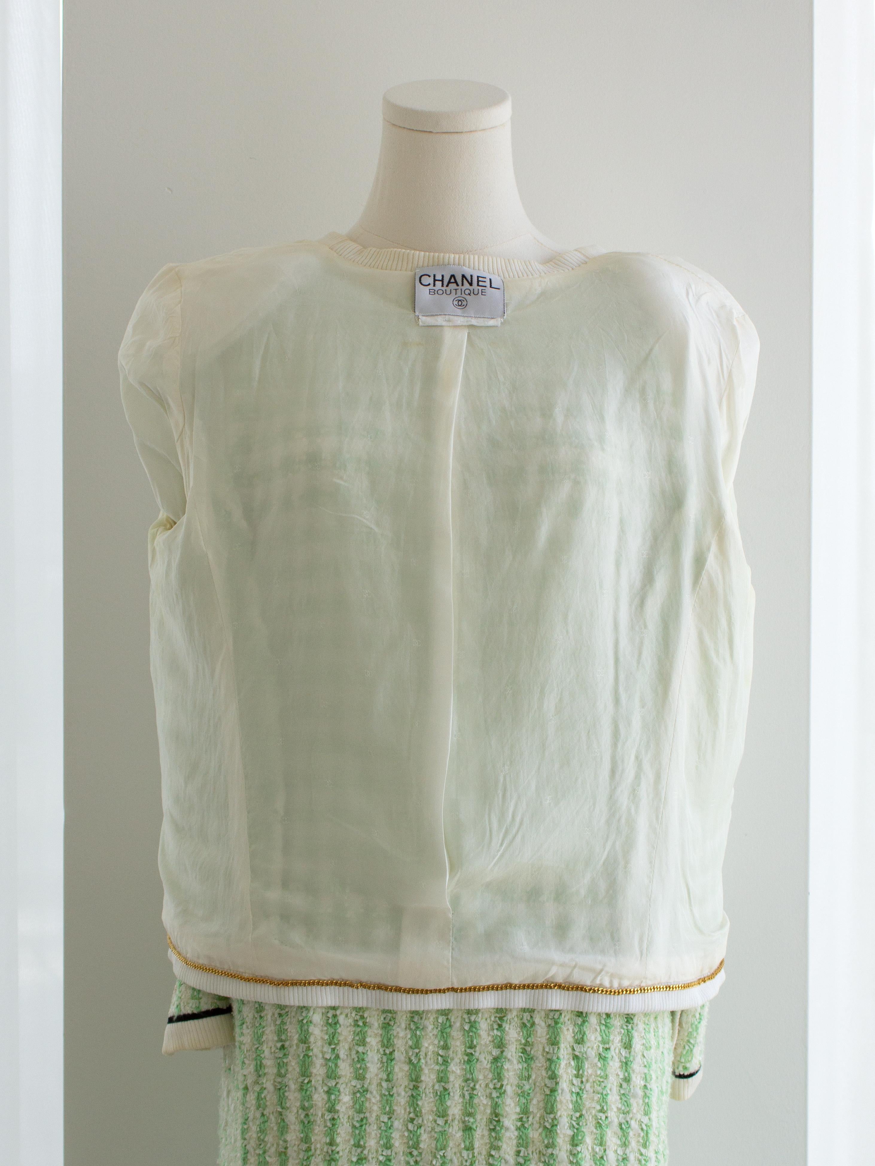 Chanel Vintage S/S 1992 Verde Bianco Fantasia Tweed Giacca Gonna Abito 7
