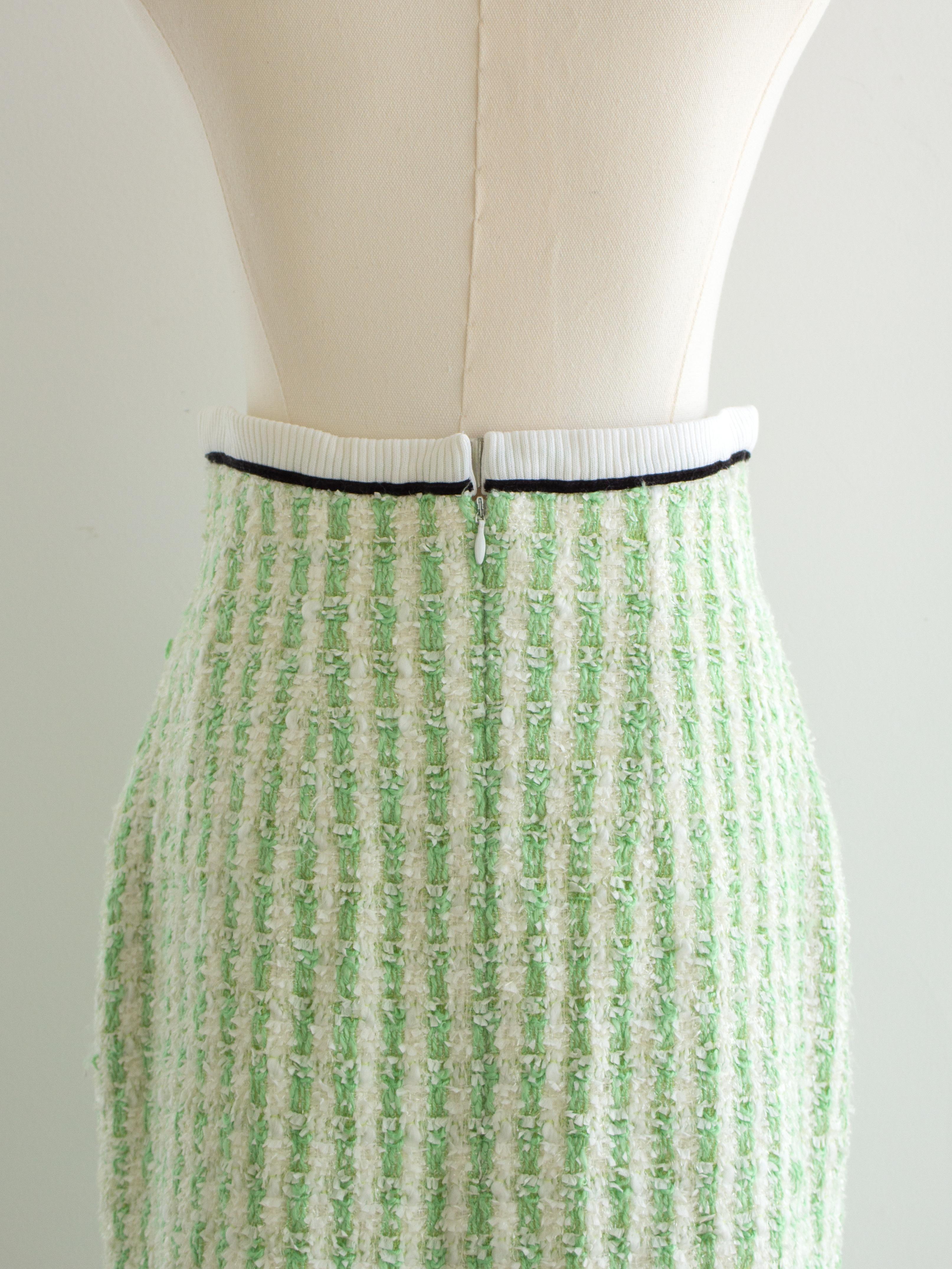 Chanel Vintage S/S 1992 Verde Bianco Fantasia Tweed Giacca Gonna Abito 13