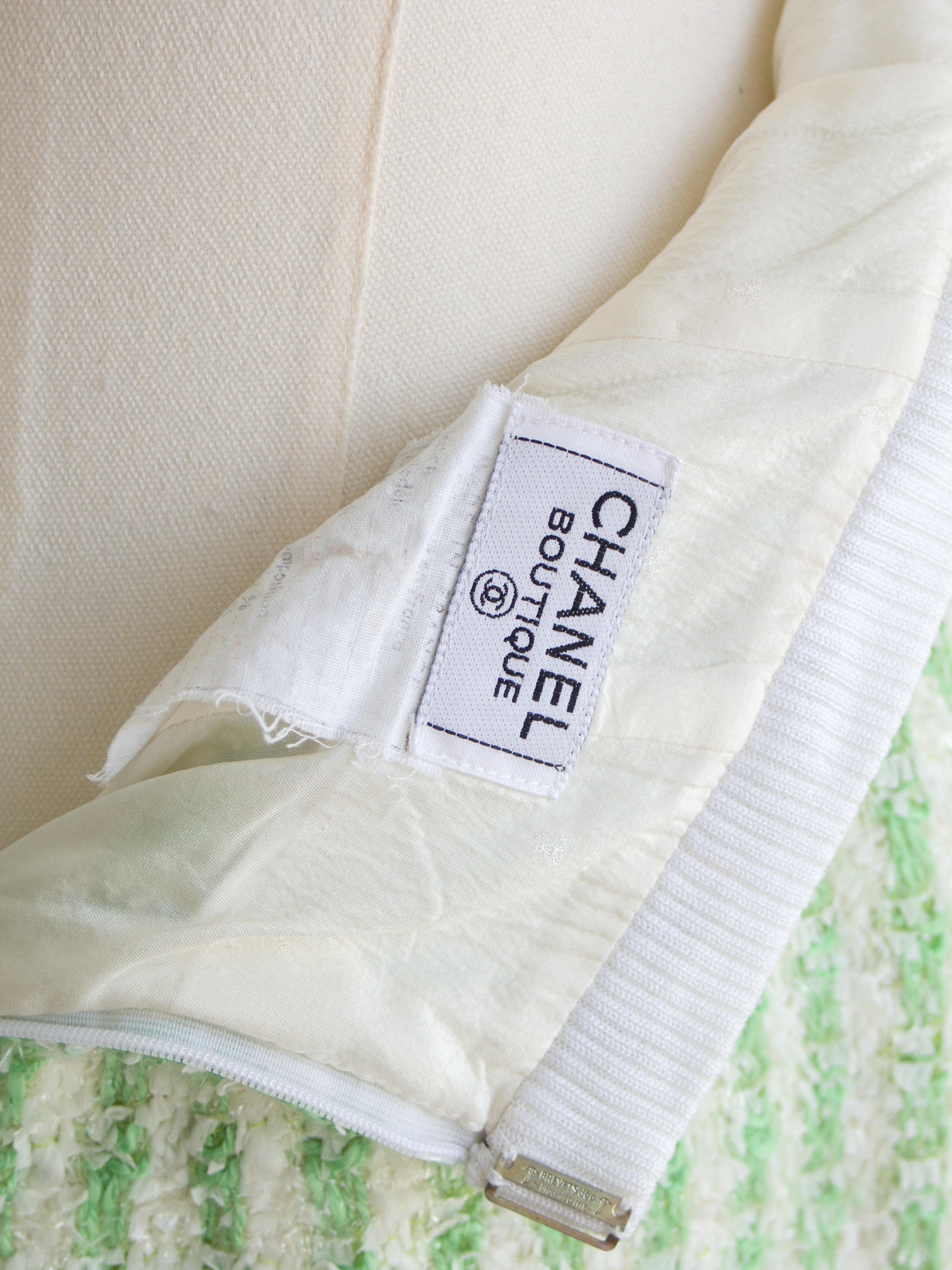 Chanel Vintage S/S 1992 Verde Bianco Fantasia Tweed Giacca Gonna Abito 14