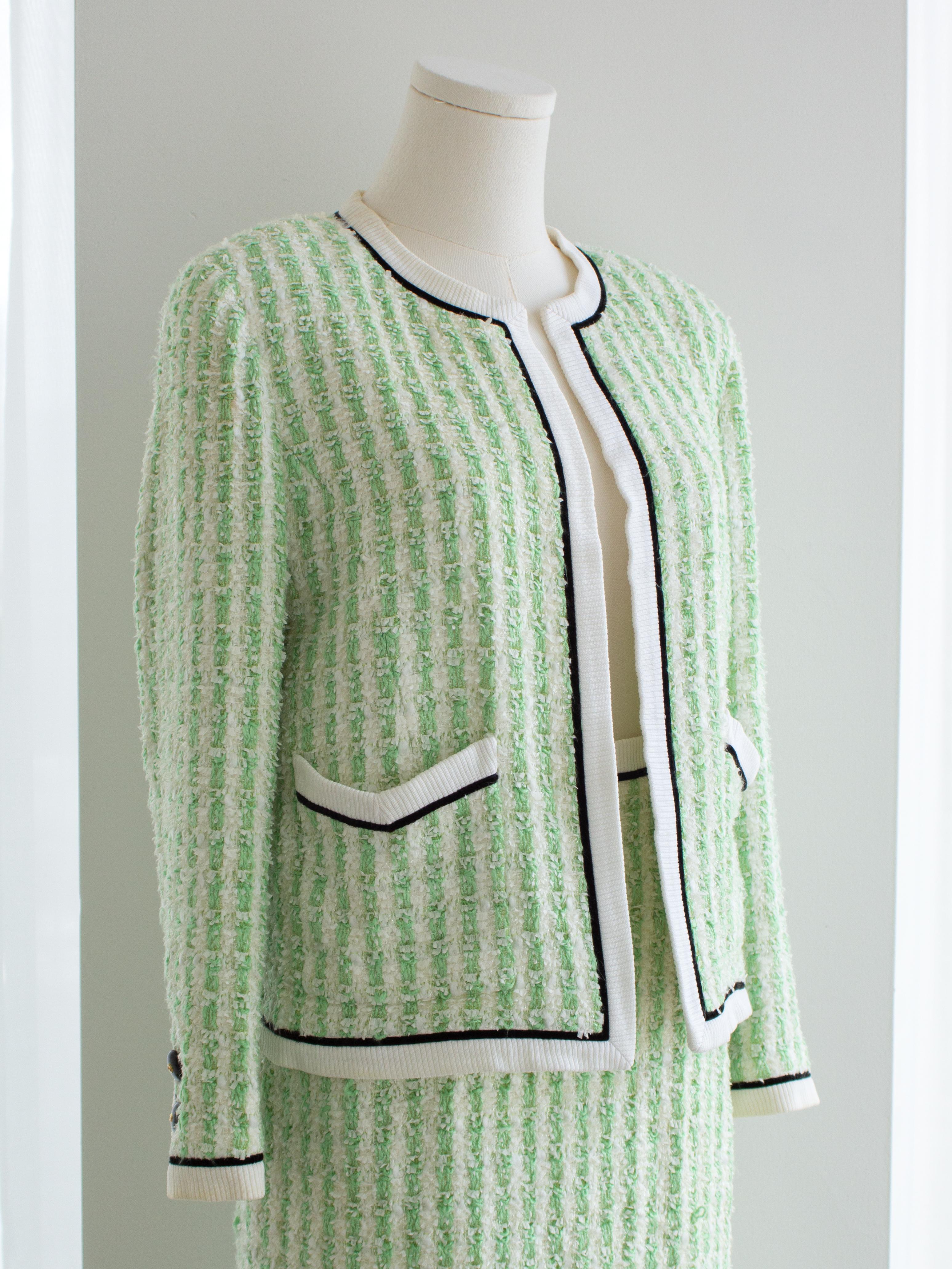 Chanel Vintage S/S 1992 Verde Bianco Fantasia Tweed Giacca Gonna Abito 2