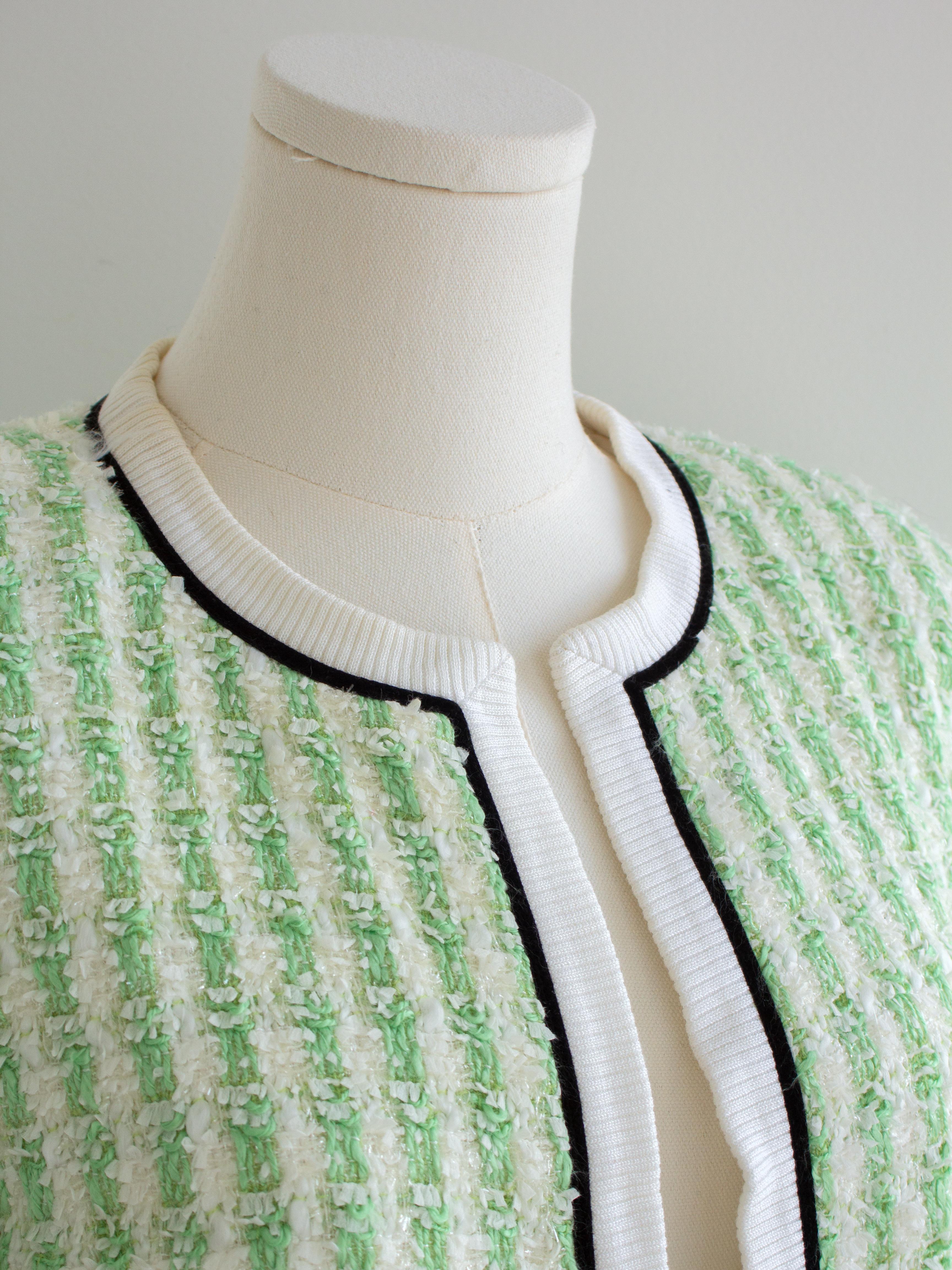 Chanel Vintage S/S 1992 Verde Bianco Fantasia Tweed Giacca Gonna Abito 3
