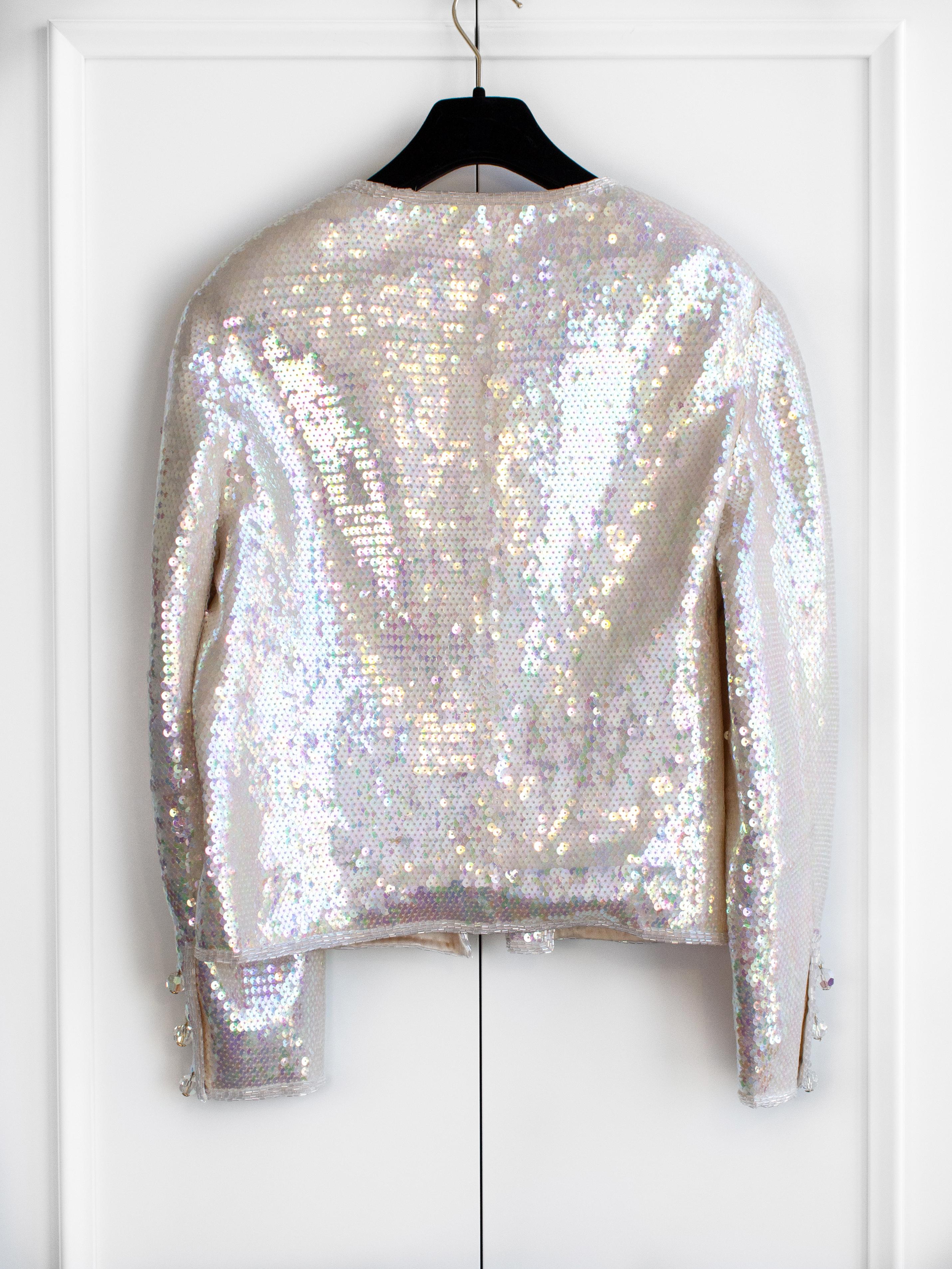 Chanel Vintage S/S 1992 Iridescent Multicolor Sequin Embellished Crystal Jacket In Excellent Condition In Jersey City, NJ