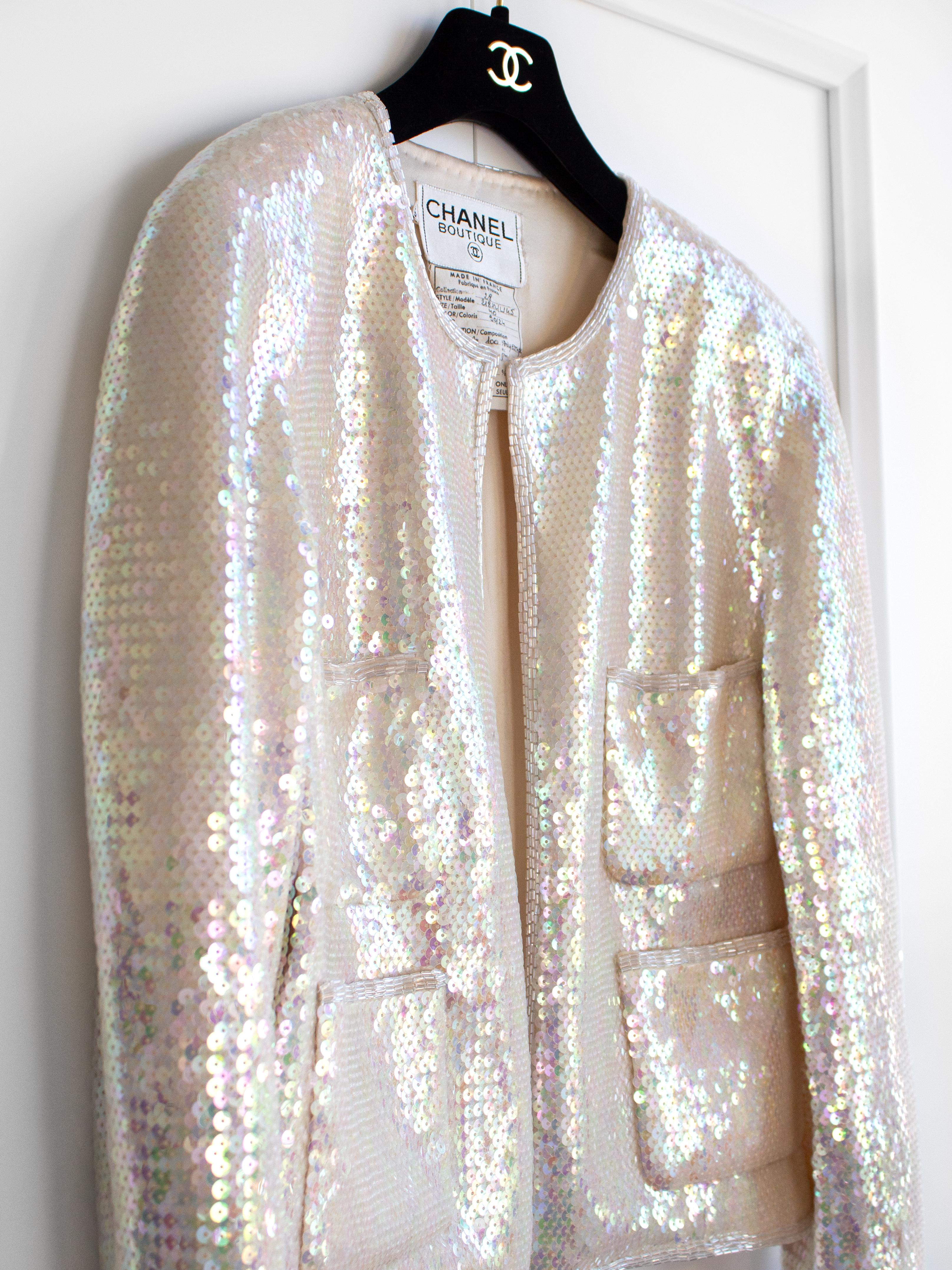 Women's Chanel Vintage S/S 1992 Iridescent Multicolor Sequin Embellished Crystal Jacket