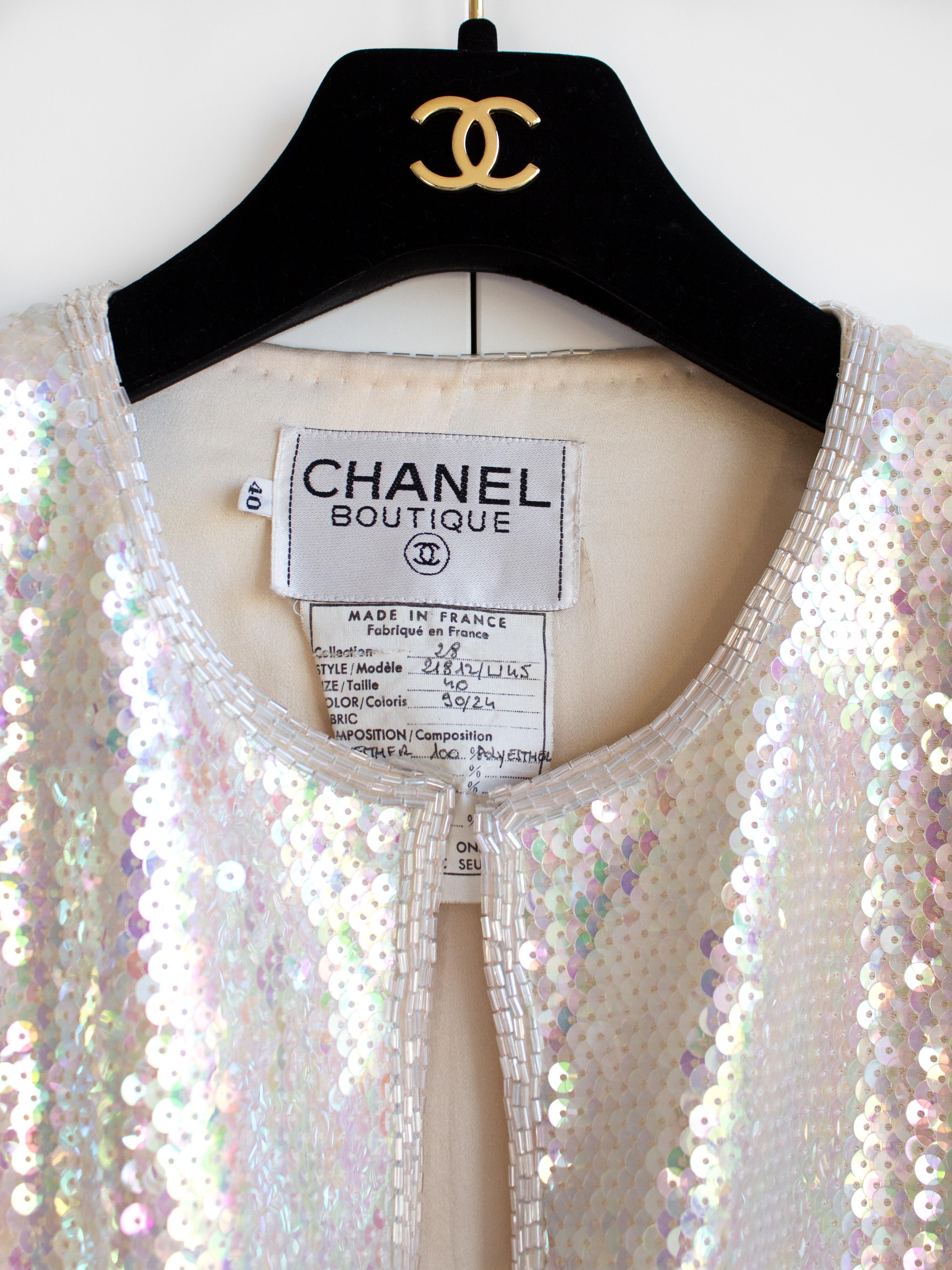Chanel Vintage S/S 1992 Iridescent Multicolor Sequin Embellished Crystal Jacket 1