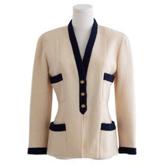 Chanel Vintage S/S 1992 Runway Crème Marine Lucite Or Camélia Veste en laine