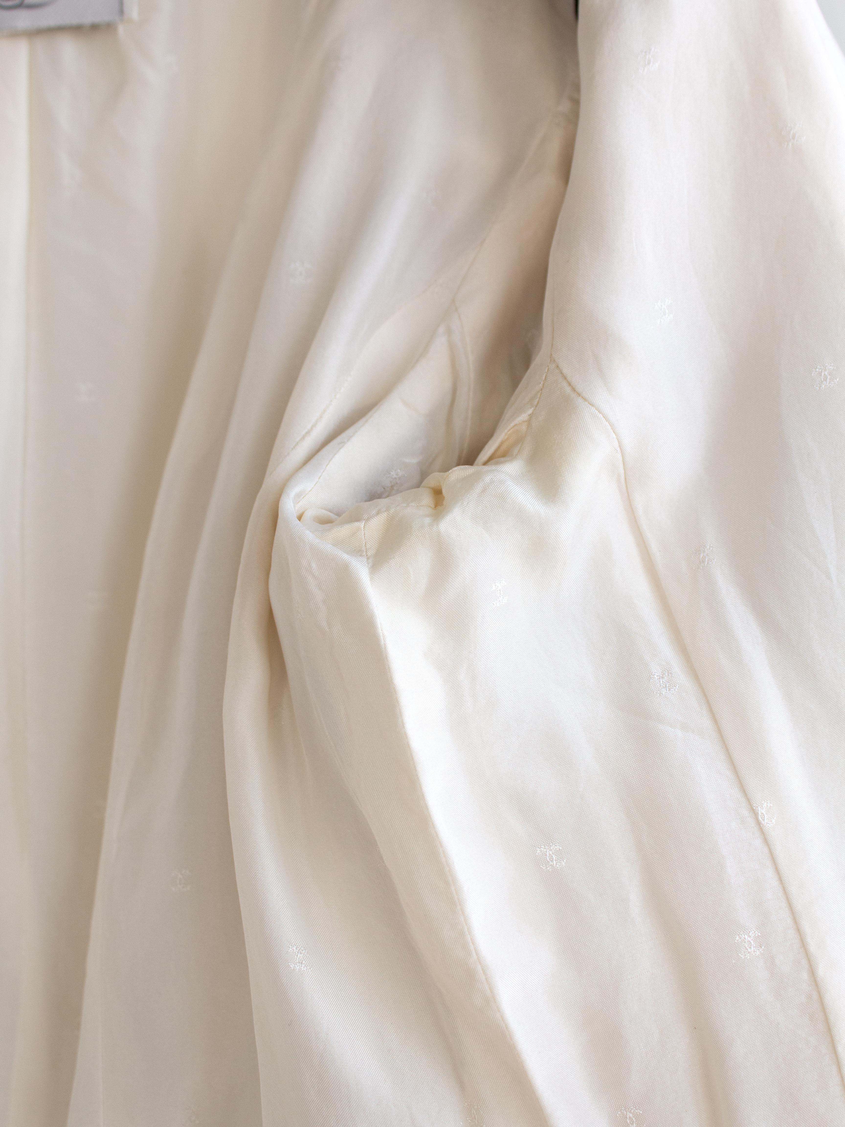Chanel Vintage S/S 1992 Runway White Navy Lucite Gold Camellia Cotton Jacket 9