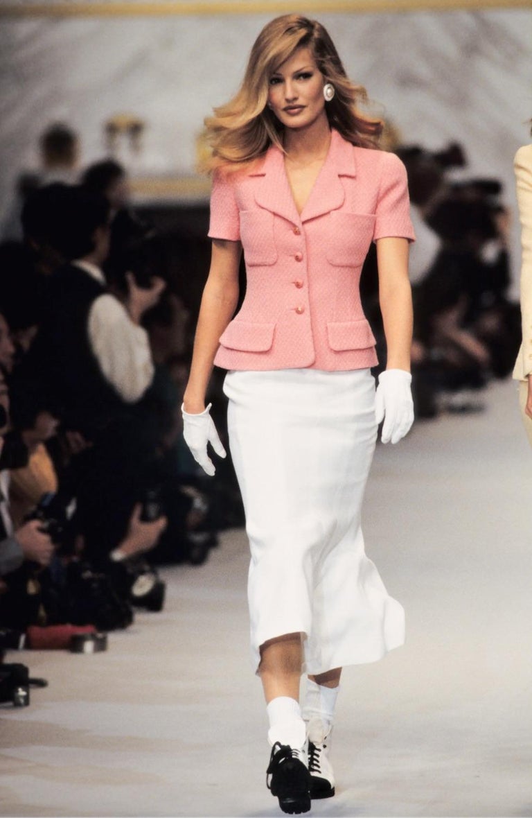 Chanel Vintage S/S 1993 Pink Cotton CC Short Sleeve 93P Jacket