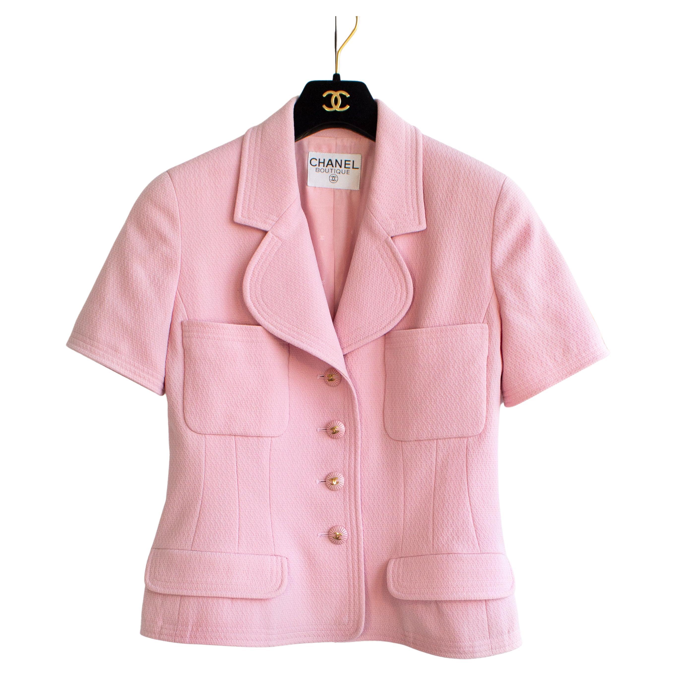 Chanel Vintage S/S 1993 Pink Cotton CC Short Sleeve 93P Jacket