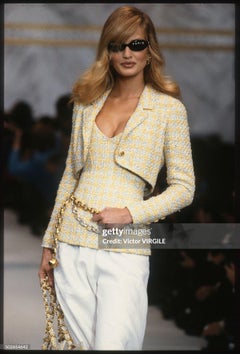 Chanel Vintage S/S 1993 Yellow Gray Tweed 93P Corset Top