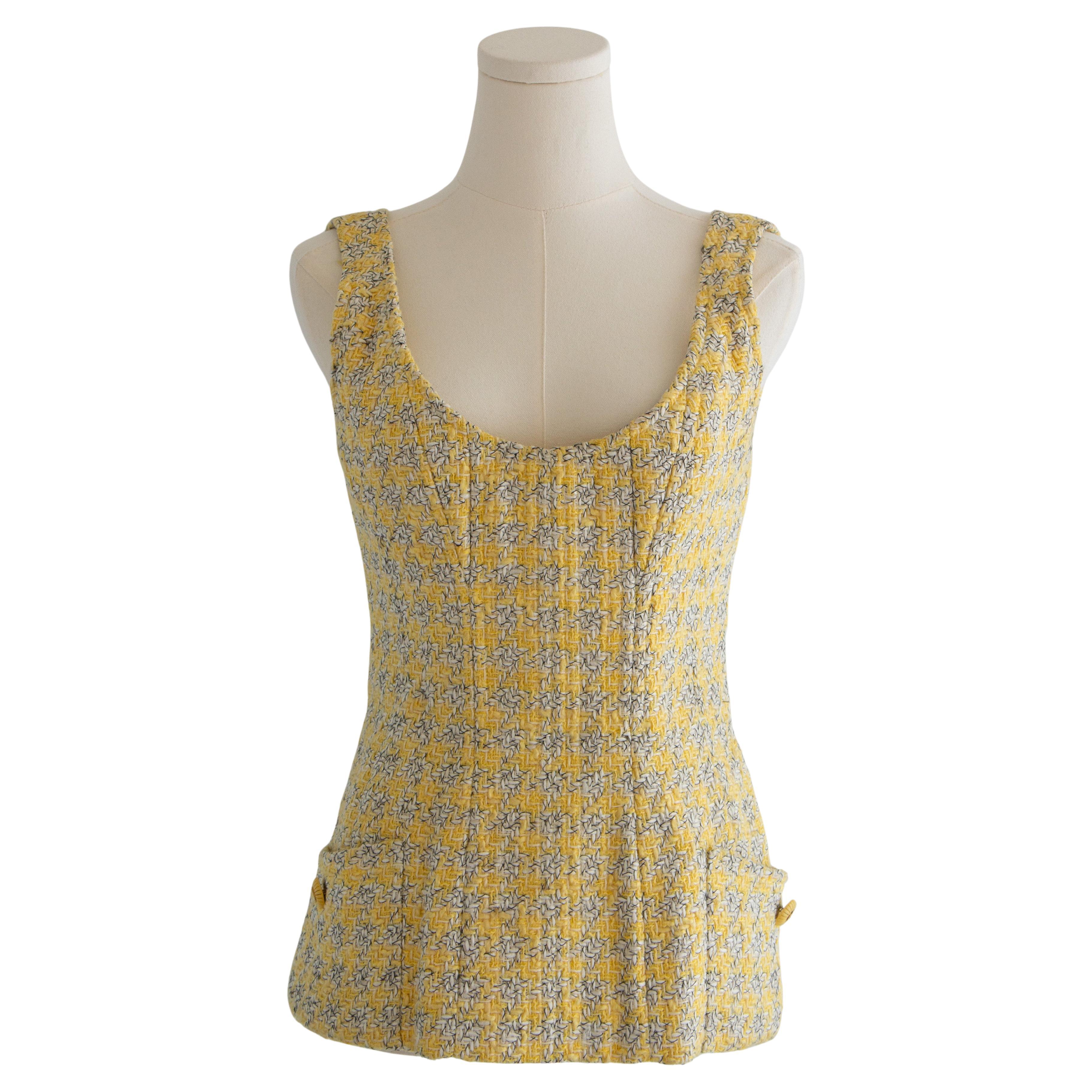 Chanel Vintage S/S 1993 Yellow Gray Tweed 93P Corset Top