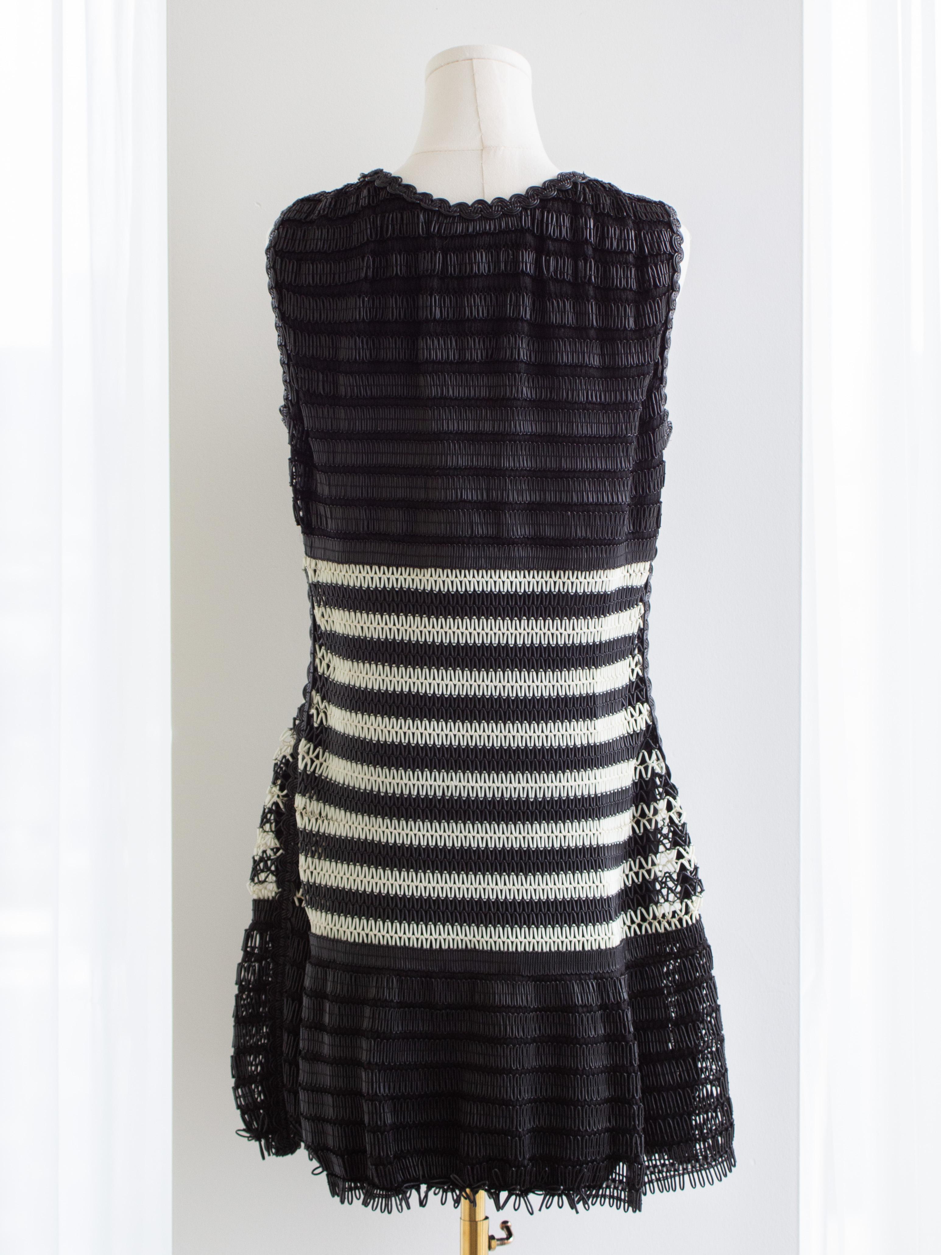 Chanel Vintage S/S 1994 Black White Vinyl PVC Striped 94P Mini Dress For Sale 7
