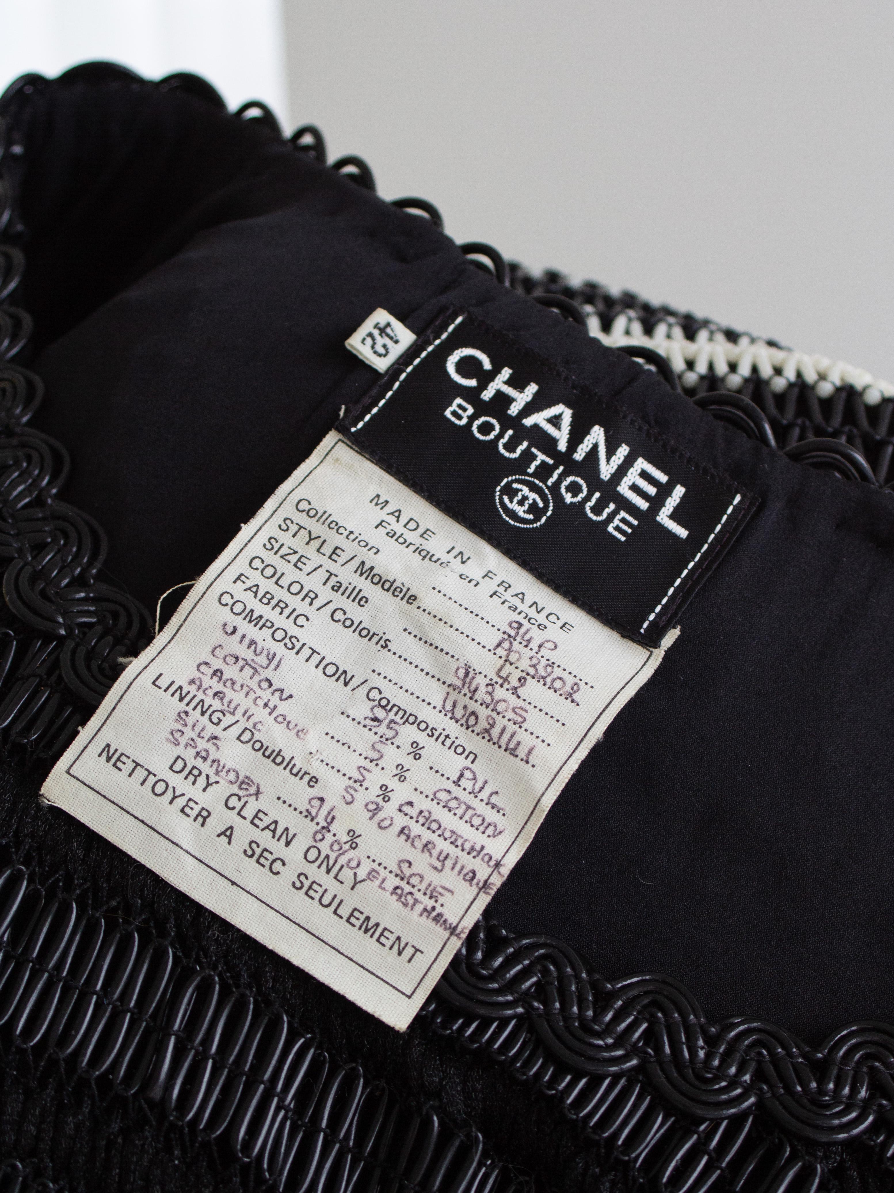 Chanel Vintage S/S 1994 Black White Vinyl PVC Striped 94P Mini Dress For Sale 8