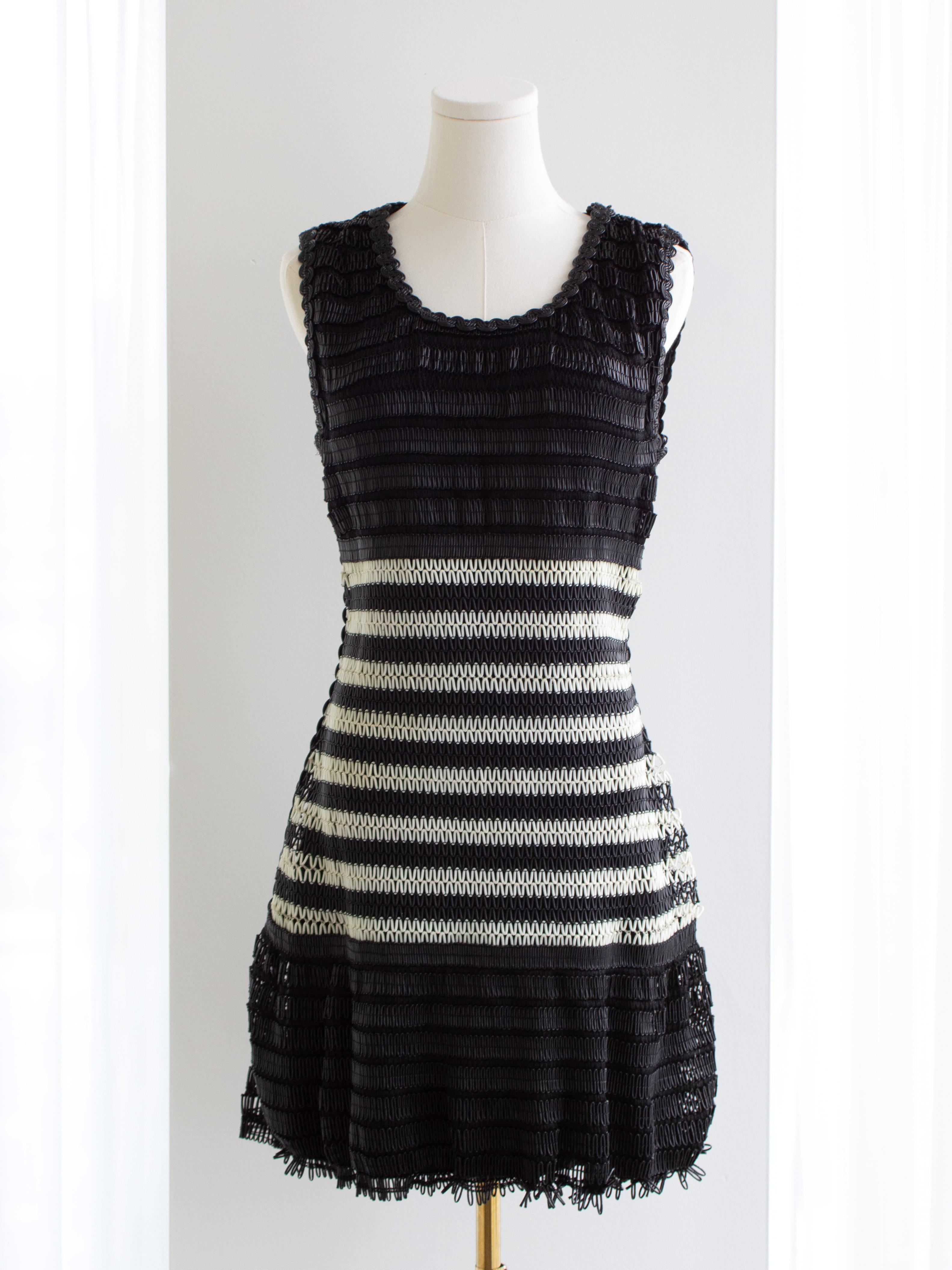 Women's Chanel Vintage S/S 1994 Black White Vinyl PVC Striped 94P Mini Dress For Sale