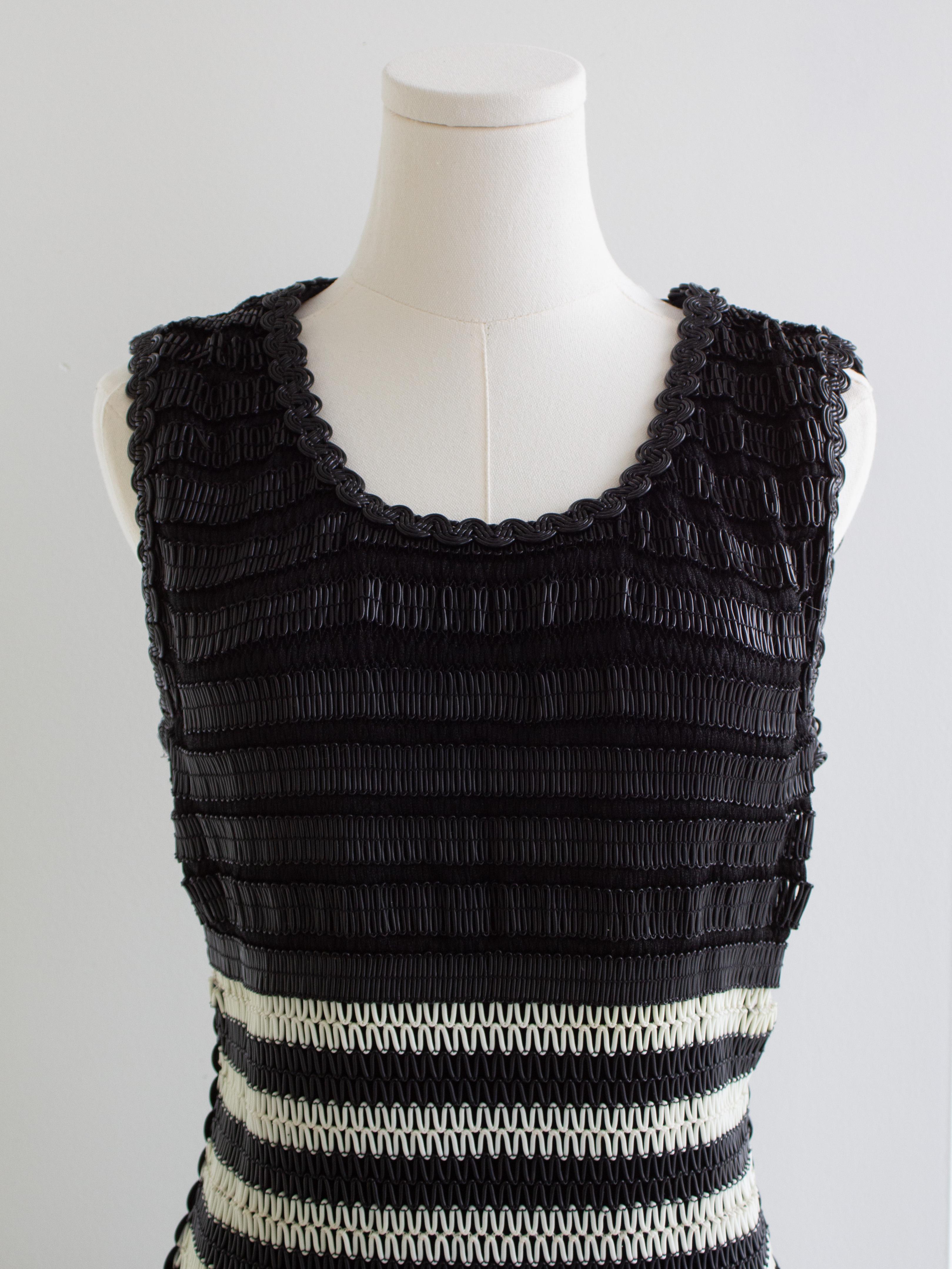 Chanel Vintage S/S 1994 Black White Vinyl PVC Striped 94P Mini Dress For Sale 1