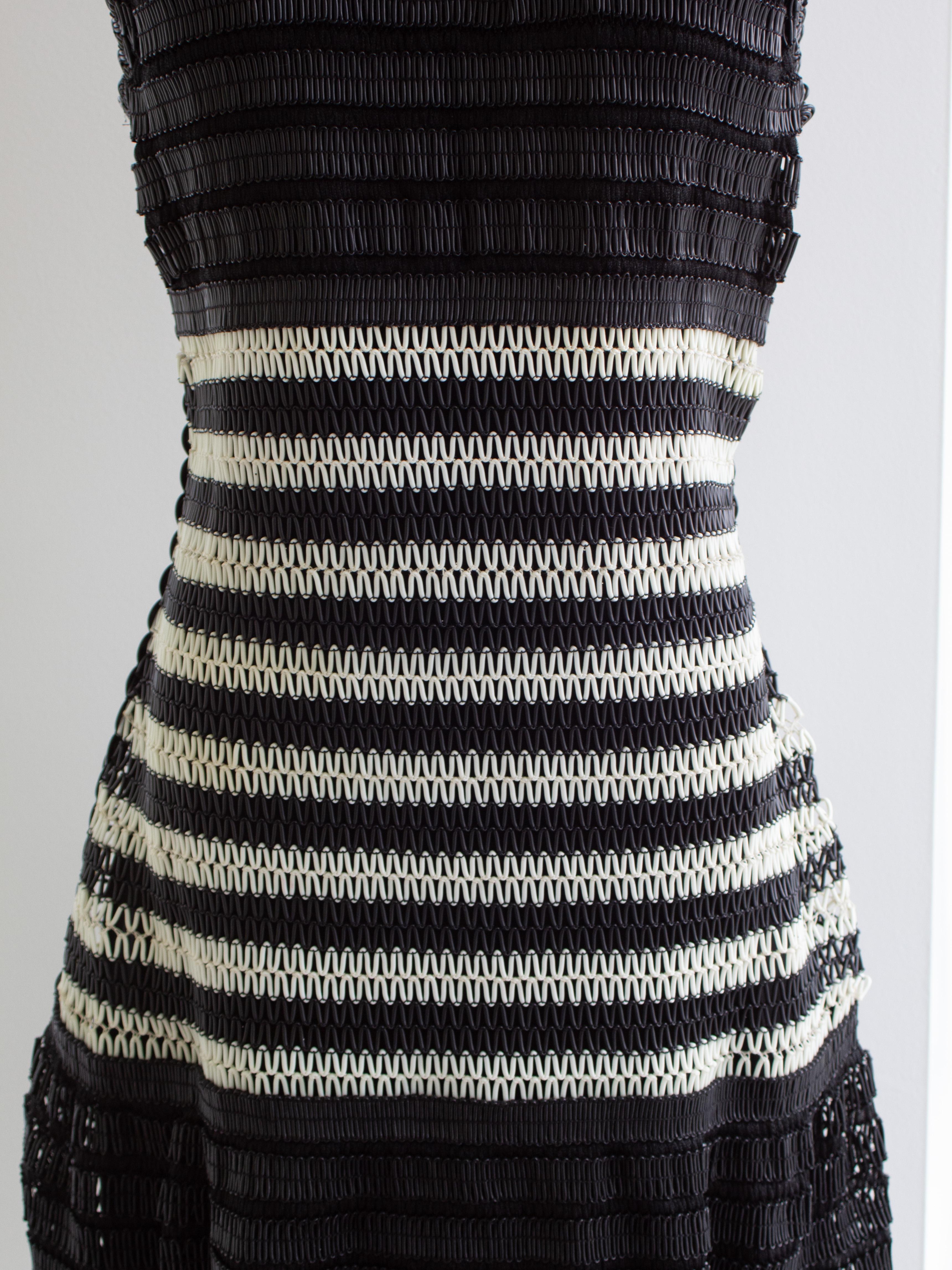 Chanel Vintage S/S 1994 Black White Vinyl PVC Striped 94P Mini Dress For Sale 2