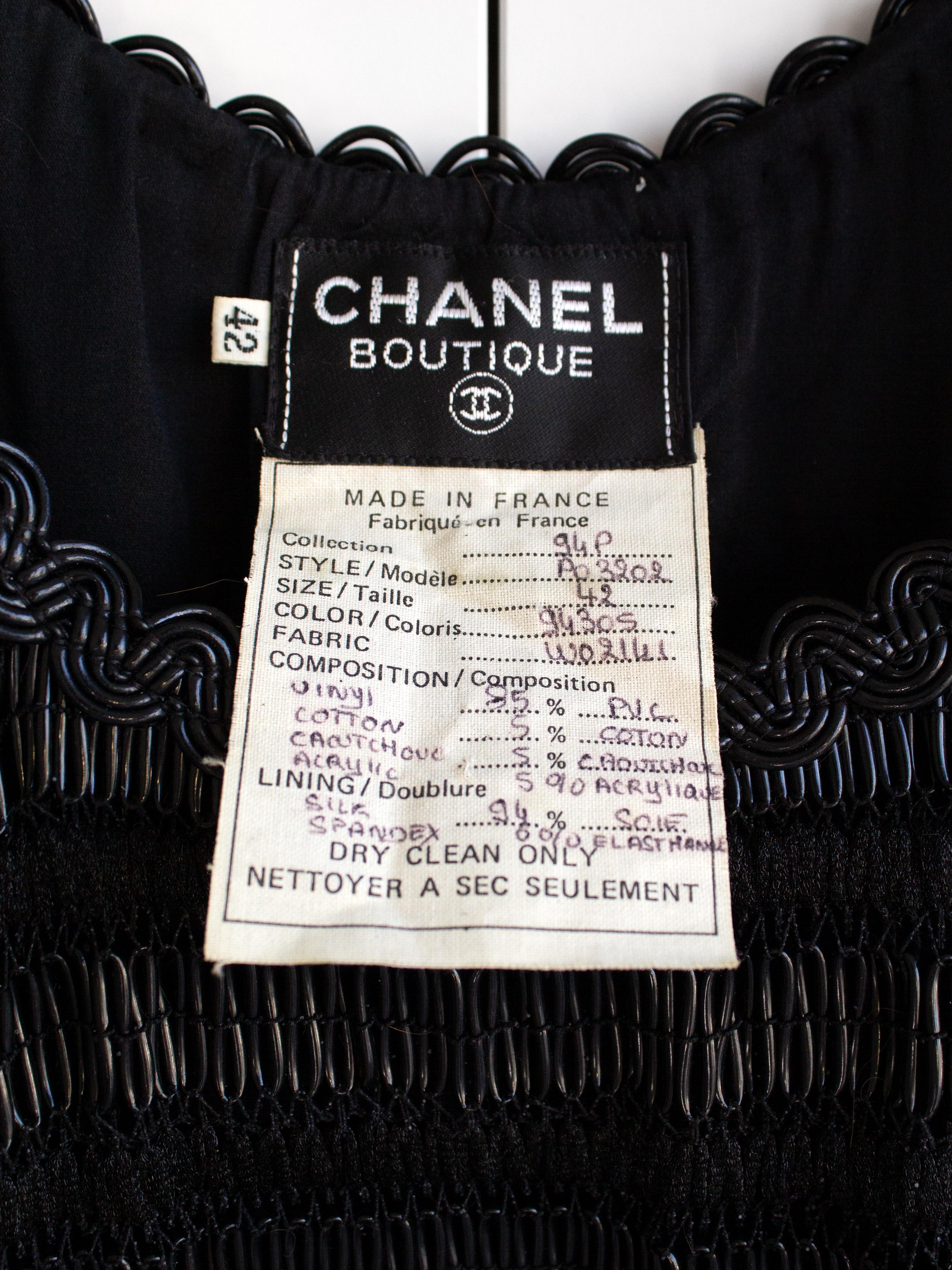 Chanel Vintage S/S 1994 Black White Vinyl PVC Striped 94P Mini Dress For Sale 4