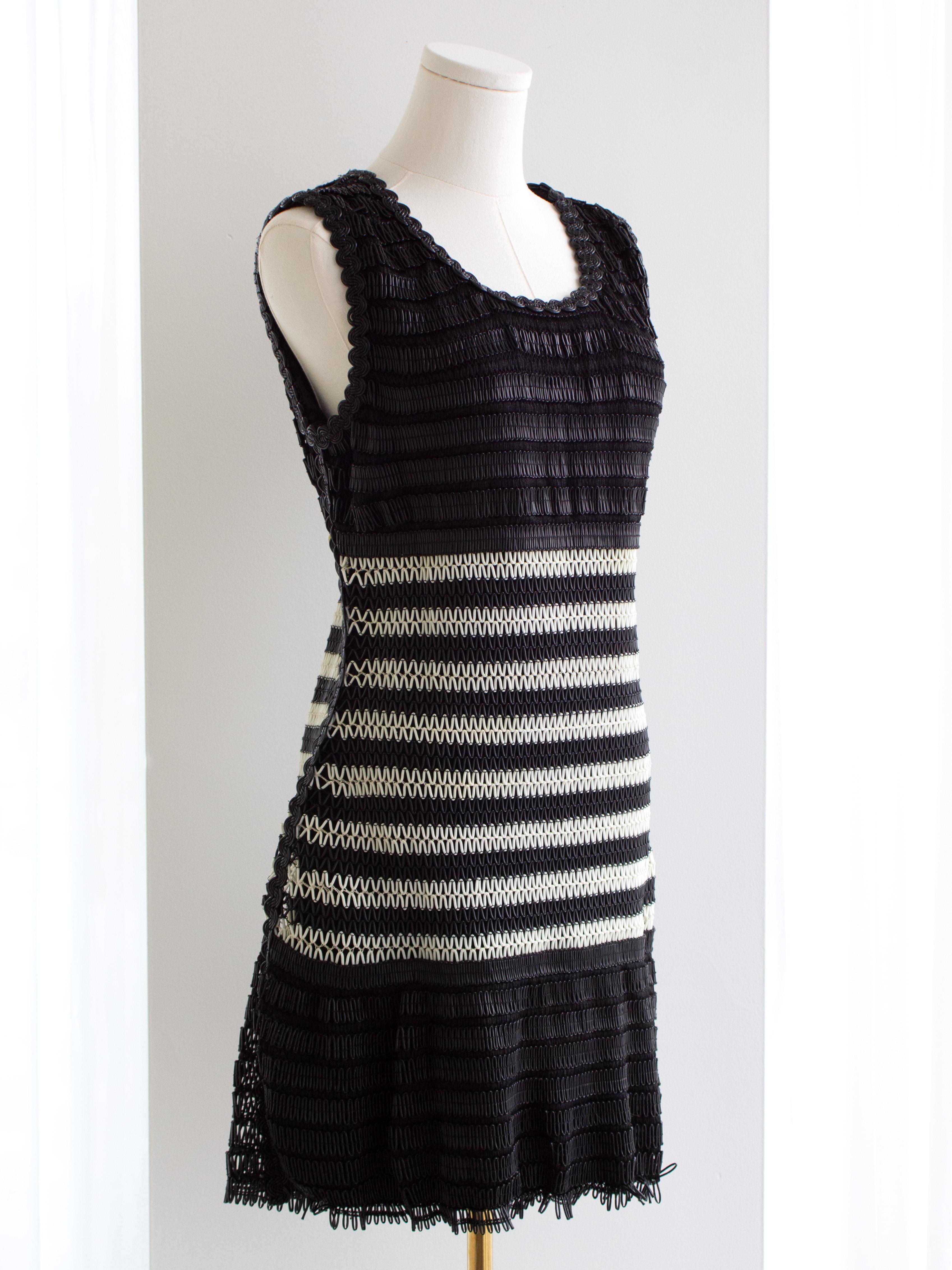 Chanel Vintage S/S 1994 Black White Vinyl PVC Striped 94P Mini Dress For Sale 5