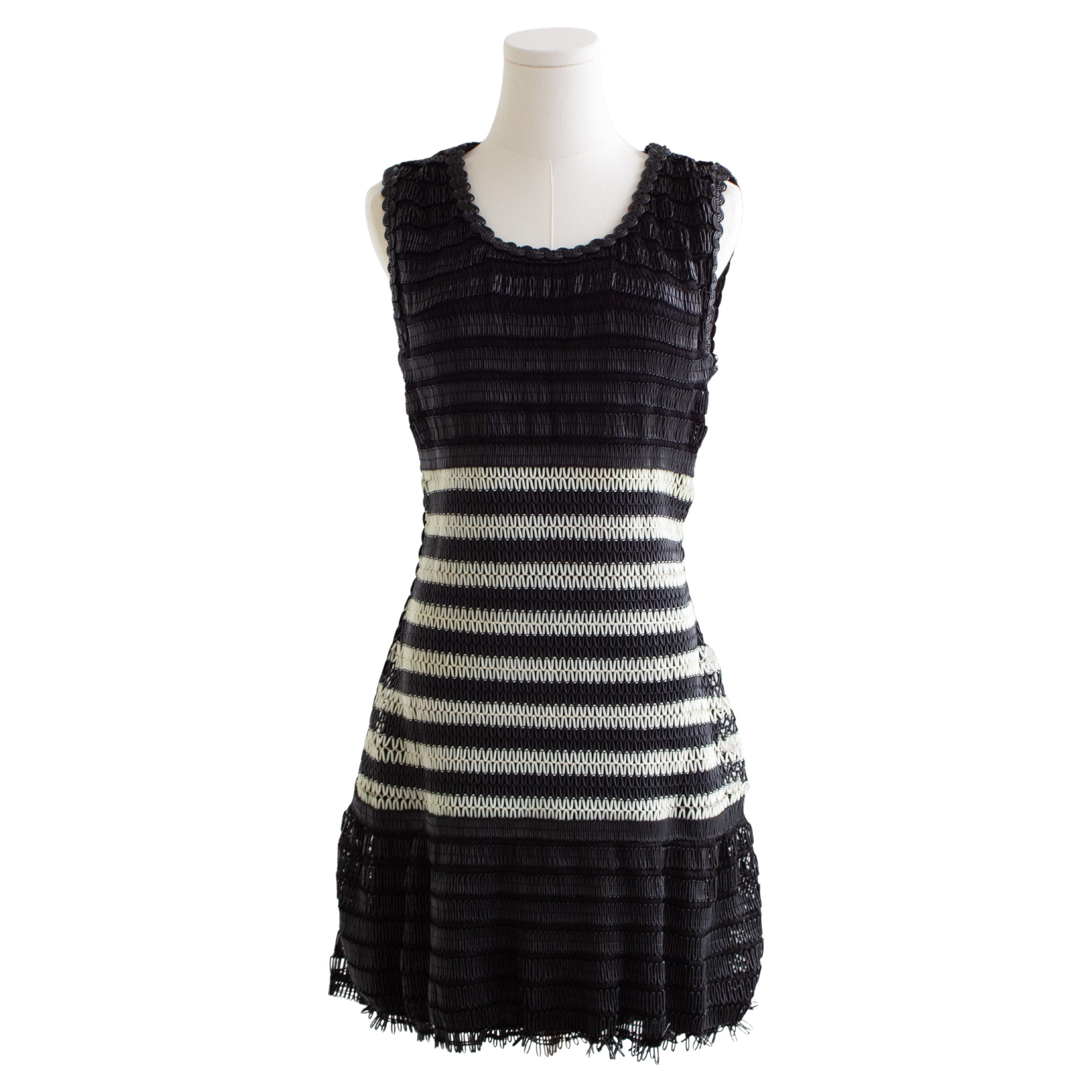 Chanel Vintage S/S 1994 Black White Vinyl PVC Striped 94P Mini Dress For Sale